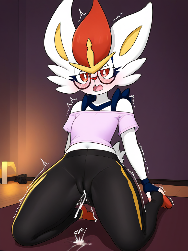 ai_generated cinderace cum_in_pants female_only furry_female furry_only pokemon pokemon_(species) vibrator vibrator_under_clothes