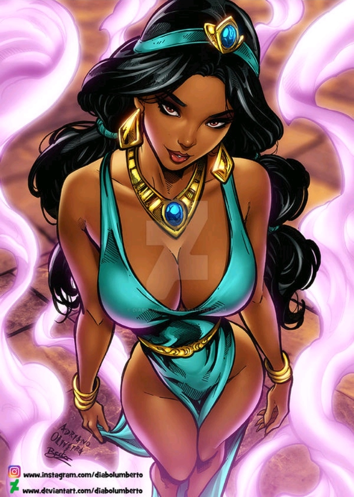 1girls 2020s 2025 aladdin aladdin_(1992_disney_film) arabian arabian_clothes arabian_female big_breasts black_hair bracelet cedric_humbert cleavage collar curvy dark-skinned_female dark_skin deviantart deviantart_link deviantart_logo deviantart_username diabolumberto disney disney_princess dress female female_only gold_jewelry hair_ornament hourglass_figure instagram_logo instagram_username jewelry large_breasts legs looking_at_viewer muslim muslim_female princess princess_jasmine solo solo_female thighs watermark