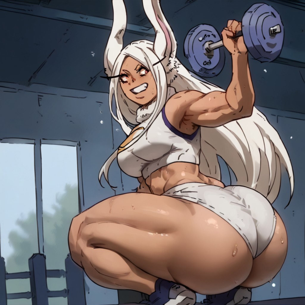 1girls ai_assisted ai_generated big_ass big_breast bunny_ears civitai dumbell gym huge_ass kalagod muscular_female my_hero_academia red_eyes rumi_usagiyama shiin_(ai_generated) solo sportswear squatting thick_thighs toned_female training weights wide_hips working_out