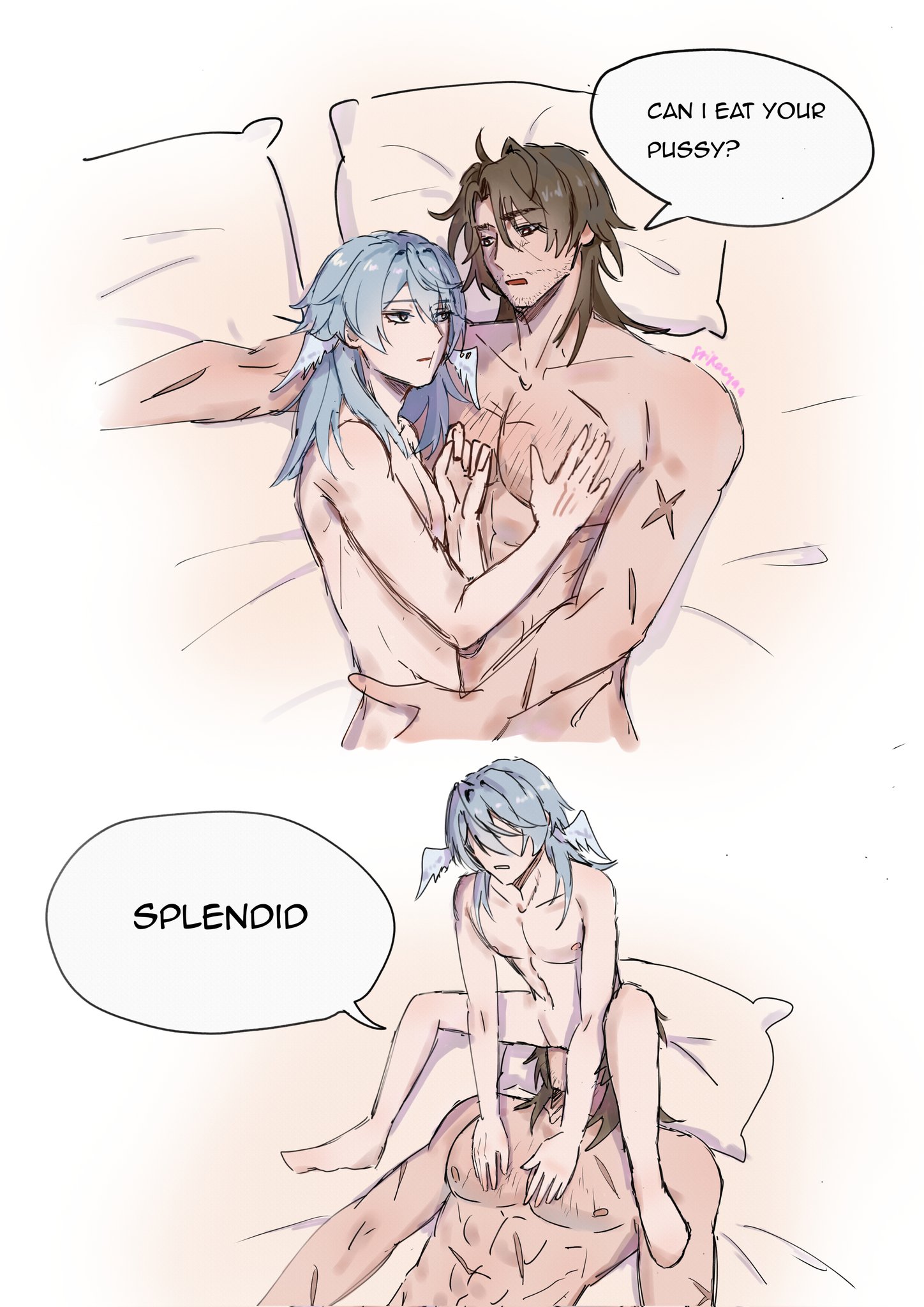 cunnilingus, cuntboy, facesitting, gallagher (honkai: star rail), gay, head wings, honkai (series), honkai: star rail, intersex, male, muscular, muscular male, scars, sirkaeyaa, sunday (honkai: star rail), tagme, wings, wings on head, yaoi