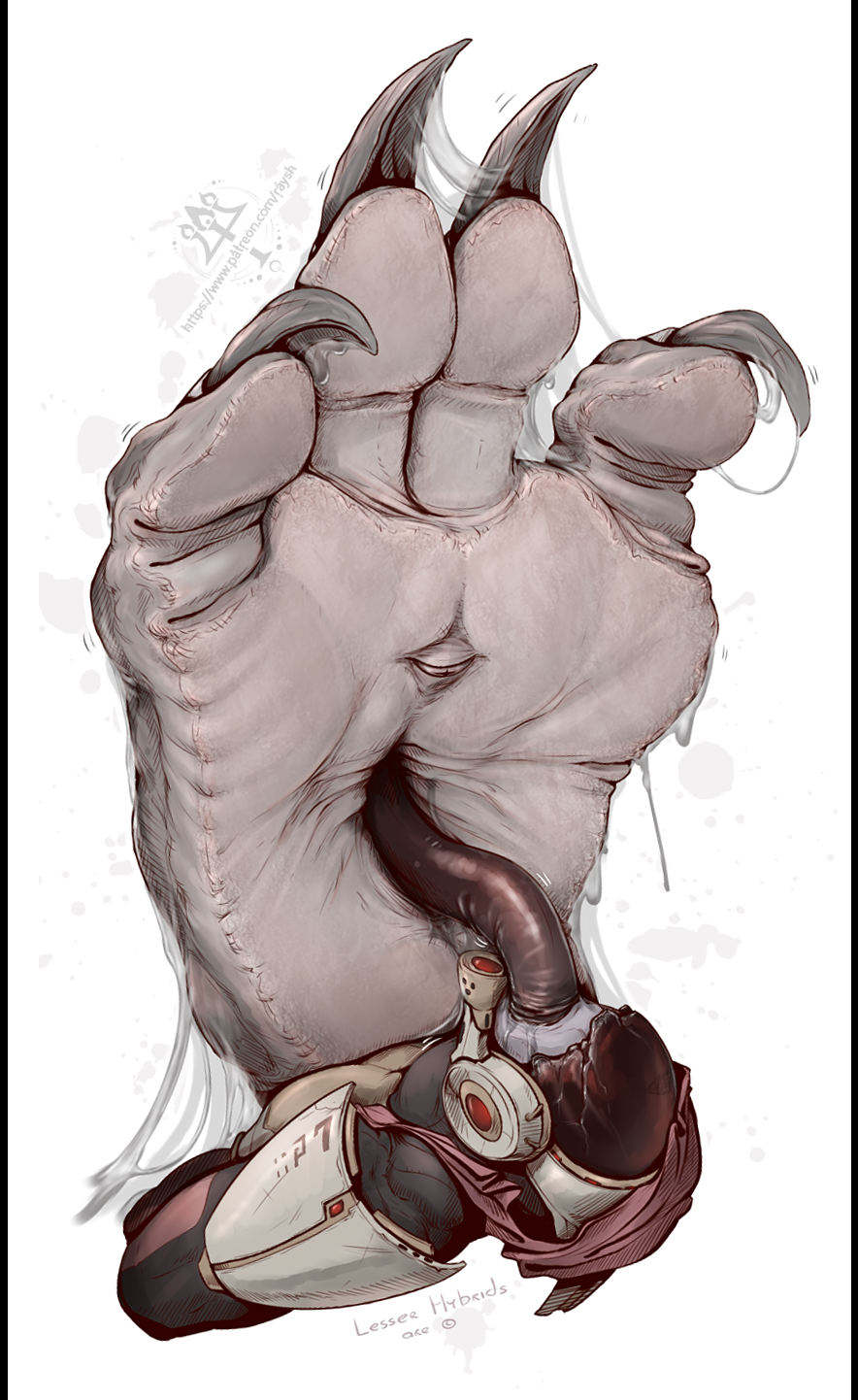 alien big_feet claws facehugger feet gigren_(artist) hybrid hybrid_creation hybrid_race lesser_hybrid male male_only mass_effect narrowed_eyes no_background one_eye oral_insertion ovipositor probe quarian single_eye slime slimy soles toes wet