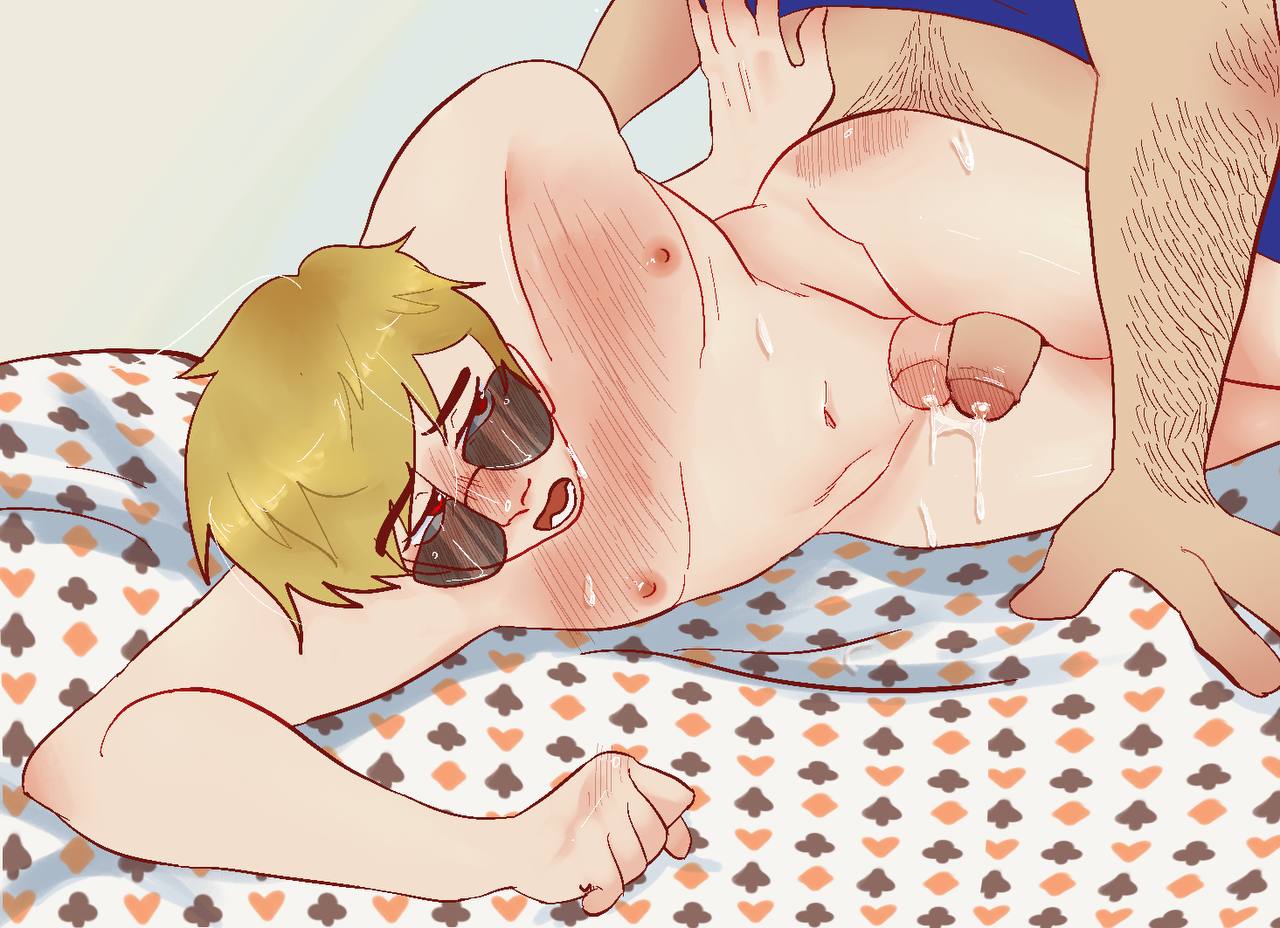 2boys bed black_hair black_hair_male blonde_hair blonde_hair blonde_hair blonde_hair blonde_hair_male blush color colored cum cumming dave_strider ejaculation ejaculation_between_thighs frottage frotting gay glasses headgear headwear homestuck john_egbert male male_focus male_only on_bed shades short_hair short_hair_male sunglasses thiccsies thigh_sex yaoi