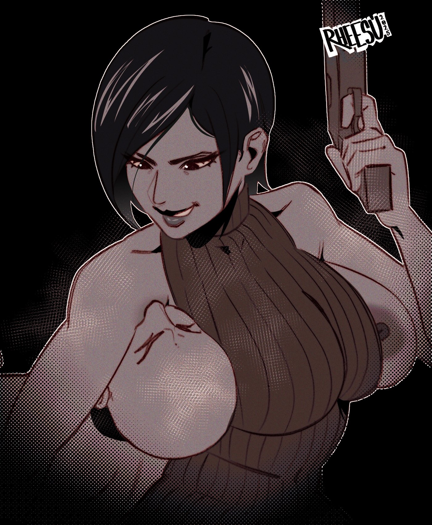1boy1girl, ada wong, armpit, armpit fetish, armpits, asian, asian female, black hair, huge breasts, male/female, resident evil, rheesu, sweater, the residents are evil
