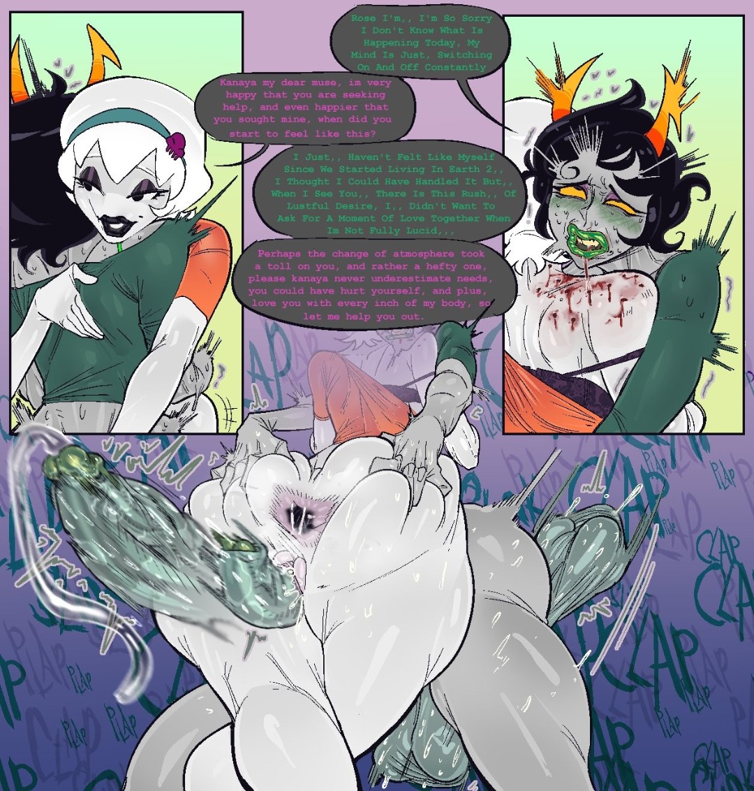 abiesnot420, anus, bite mark, bite mark on shoulder, bite marks, futanari, homestuck, kanaya maryam, rose lalonde, thick thighs, thigh sex