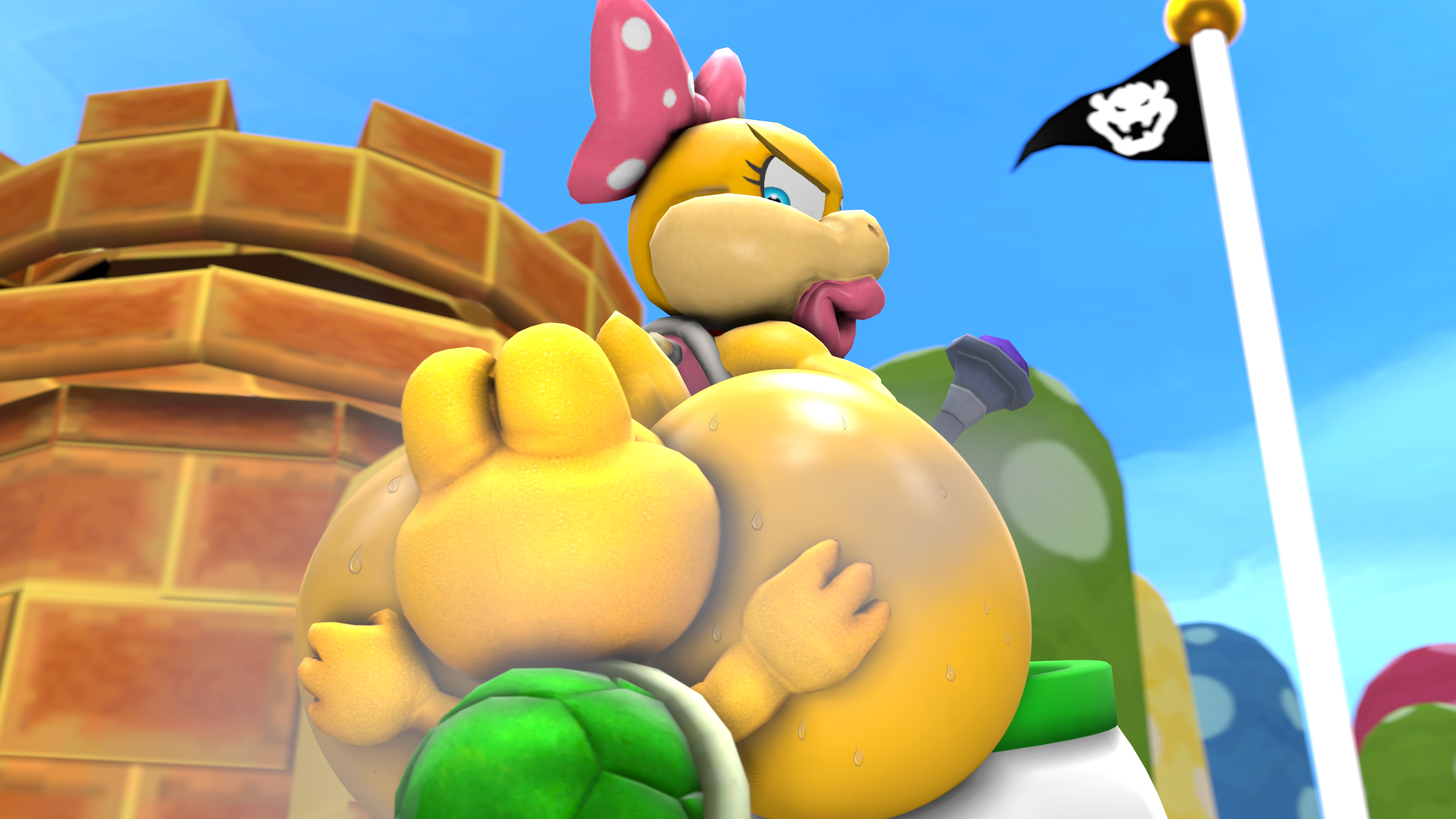 1girls, 3d, 3d (artwork), allstarman, ass, ass bigger than head, bald female, big ass, big butt, big lips, blue eyes, bow, bubble ass, bubble butt, butt, butt bigger than head, female, huge ass, huge butt, hyper, hyper ass, hyper butt, kabalmystic (style), koopa, koopa clown car, koopa troopa, koopaling, large ass, large butt, licking ass, lips, mario (series), massive ass, nintendo, outdoors, pink bow, polka dot, source filmmaker, tail, wendy o. koopa