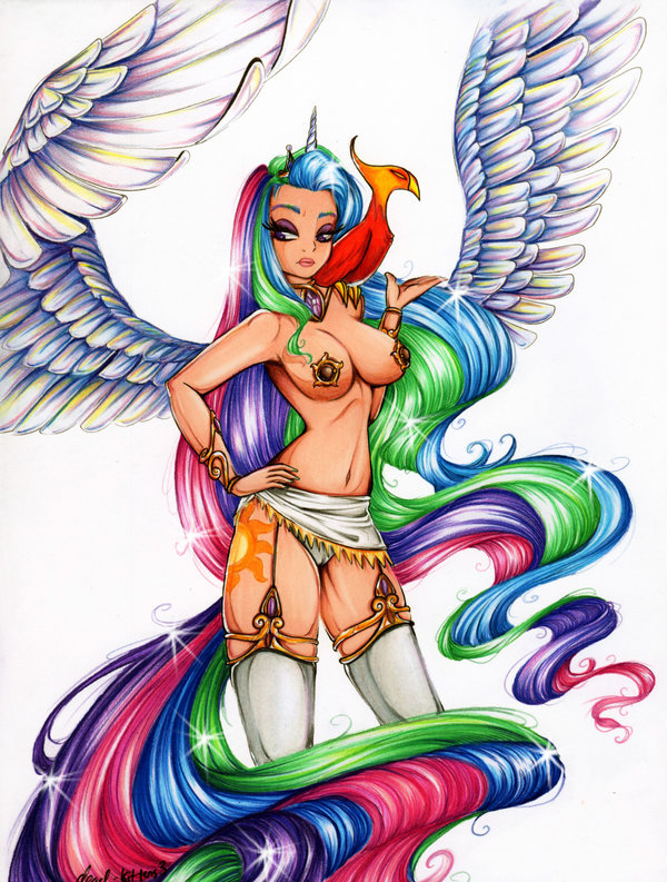 1girls breasts cameltoe cutie_mark dead-kittens3 female friendship_is_magic garter_belt garter_straps horn humanized large_breasts long_hair multicolored_hair my_little_pony panties pasties philomena plain_background pose princess_celestia_(mlp) simple_background smooth_skin solo standing thighhighs topless very_long_hair white_background wings