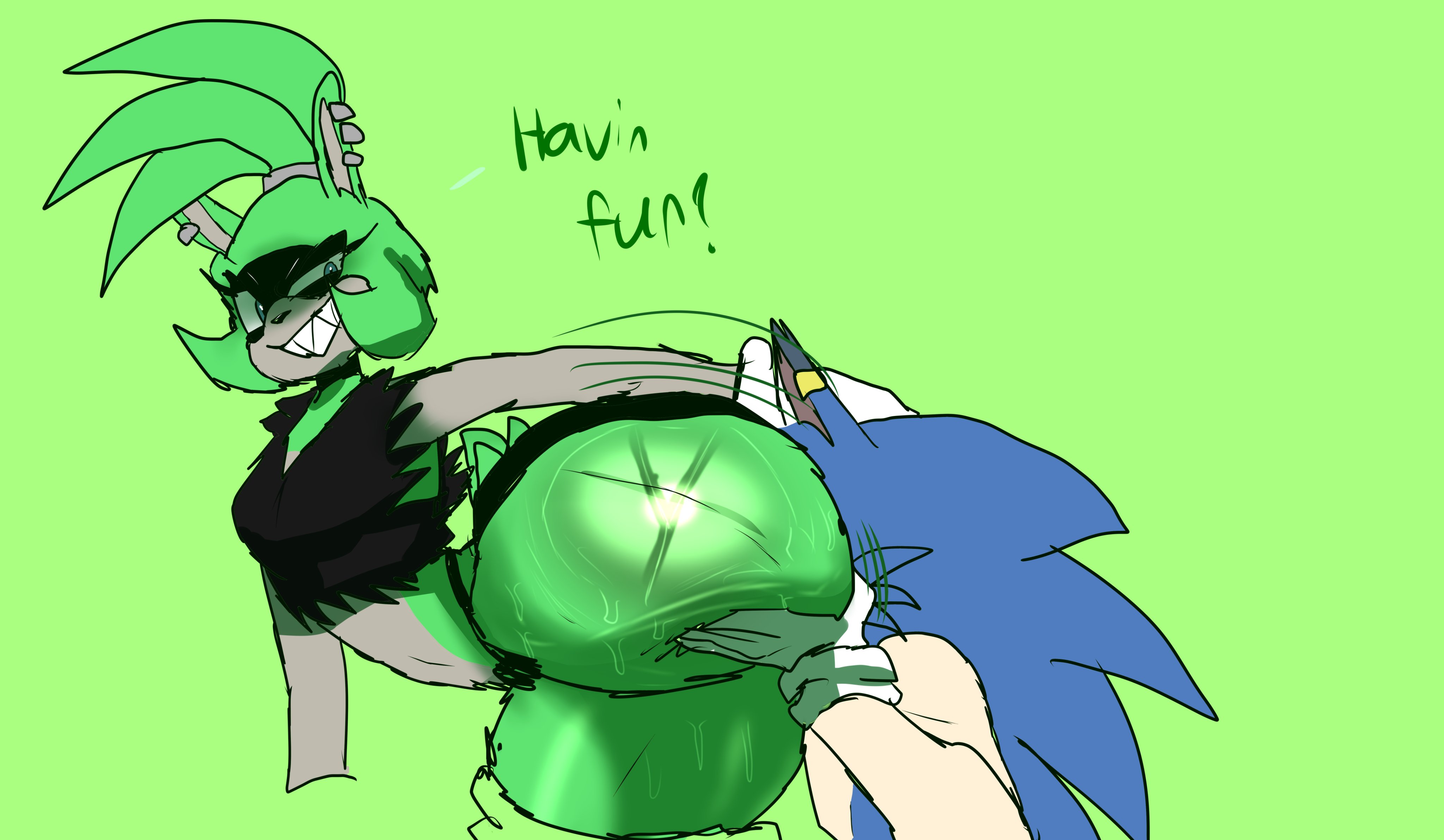 1boy, 1girls, anthro, anthro on anthro, ass, ass focus, ass grab, big ass, big butt, black shirt, blue body, blue eyes, blue fur, bubble butt, dialogue, eating ass, english text, eulipotyphlan, face in ass, female, fur, gloves, grabbing, green body, hedgehog, huge ass, huge butt, idw publishing, male, sega, shirt, sonic (series), sonic the hedgehog, sonic the hedgehog (series), straight, surge the tenrec, susknuckles, tenrec, text, white gloves