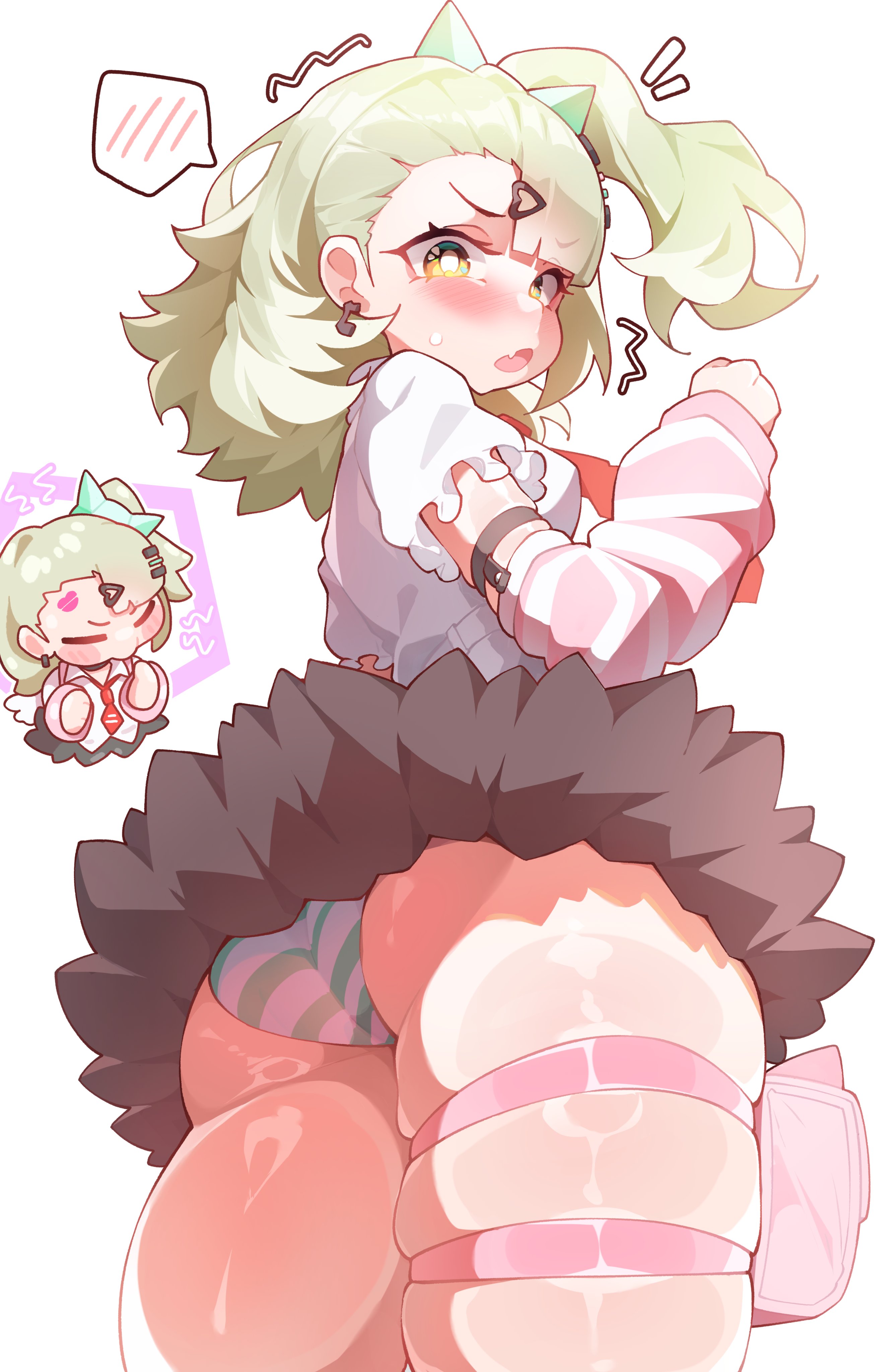 1girls, angels of delusion, angry, ass focus, big ass, big butt, bubble ass, bubble butt, chinatsu remiel, female, female focus, female only, flustered, flustered female, highres, irritated, large ass, large butt, looking at viewer, mad, orcavice, panties, pantyshot, solo, solo female, solo focus, sunna (zenless zone zero), thick thighs, upskirt, younger female, zenless zone zero