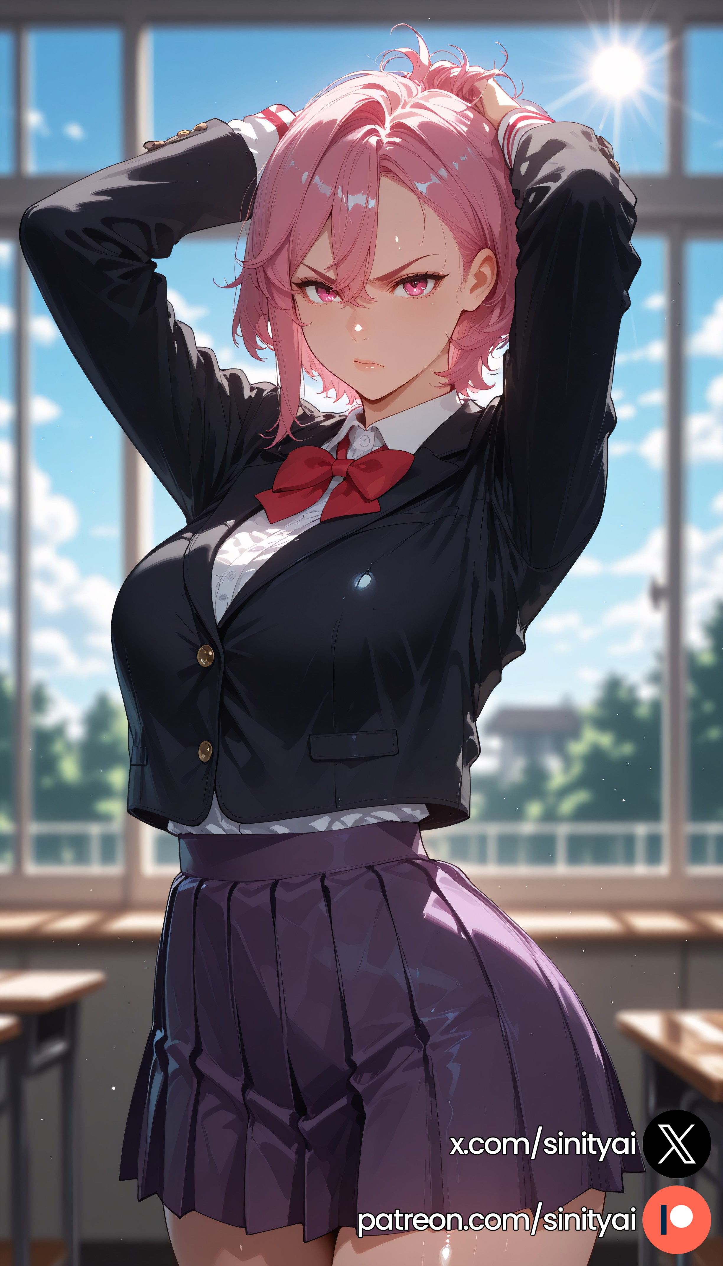1girls, 2025, ai generated, artist name, ass, big ass, big breasts, blurred background, blurry background, dandadan, depth of field, female, hi res, high quality, high resolution, highres, huge ass, huge breasts, huge thighs, nsfw, patreon, pink eyes, pink hair, shiratori aira (dandadan), short hair, sinity, small waist, thick thighs, thin waist