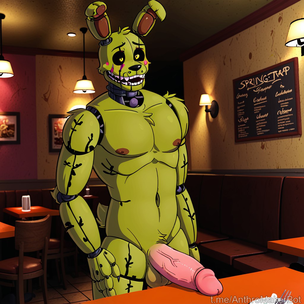 ai_generated anthro erection five_nights_at_freddy's male male_only nude penis presenting restaurant solo solo_focus springtrap_(fnaf)