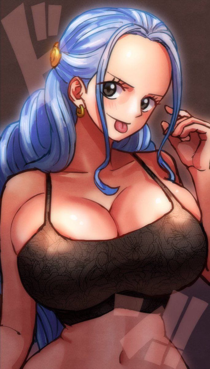 artist_request blue_hair bottomless clothing female female_only nefertari_vivi one_piece selfie selfie_pose tongue_out