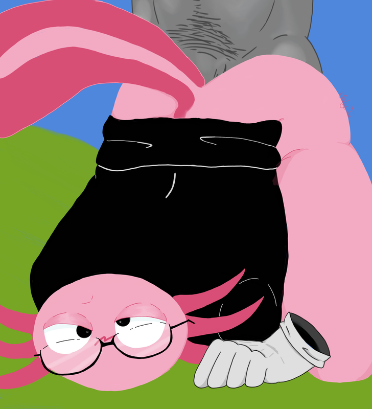 anal_sex anon axolotl axolotl_humanoid axolotl_tail black_sweater bliss_(image) eyes_rolling_back floating_hands gills glasses gray_body half-closed_eyes kinito kinitopet pink_body white_gloves windows_xp