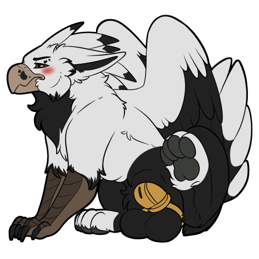 1:1 alpha_channel avian balls beak blush cage feathered_wings feathers genitals gryphon male mythological_avian mythological_creature mythology penis sitting solo symrea telegram_sticker wings