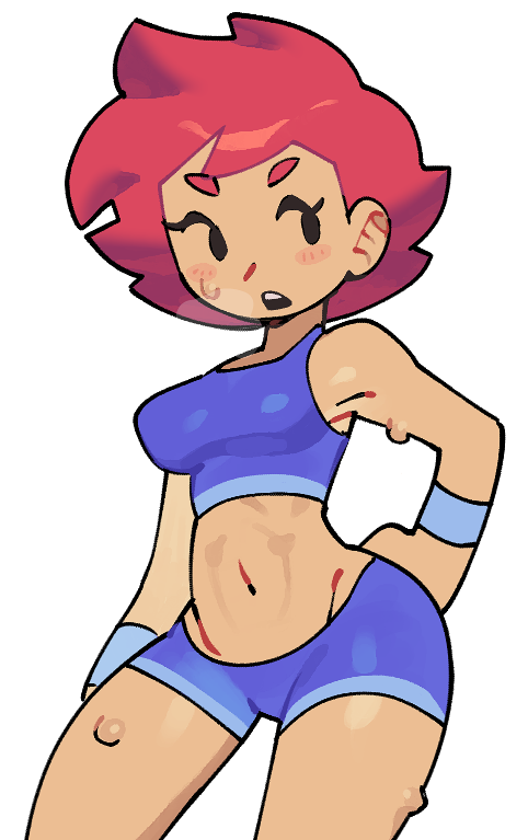 1girls inksaji kumatora mother_(series) mother_3 navel pink_hair sweat thighs wide_hips