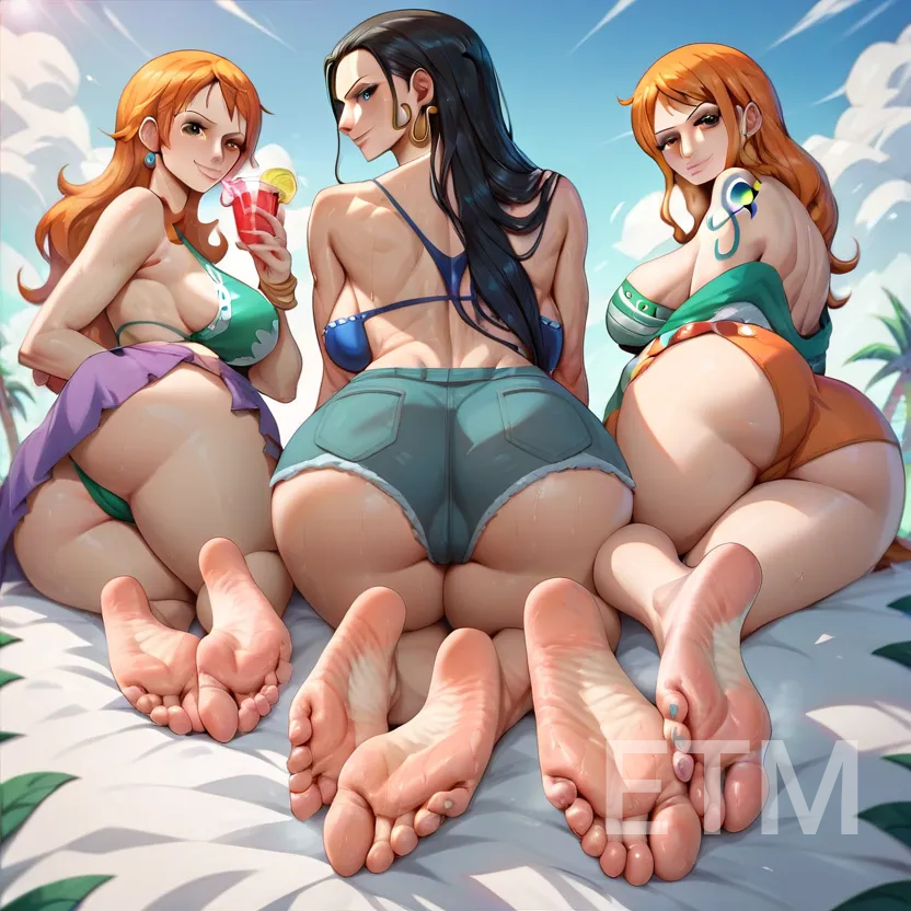 ai_generated clothing etm_ai female female_only foot_fetish nami_(one_piece) nico_robin one_piece