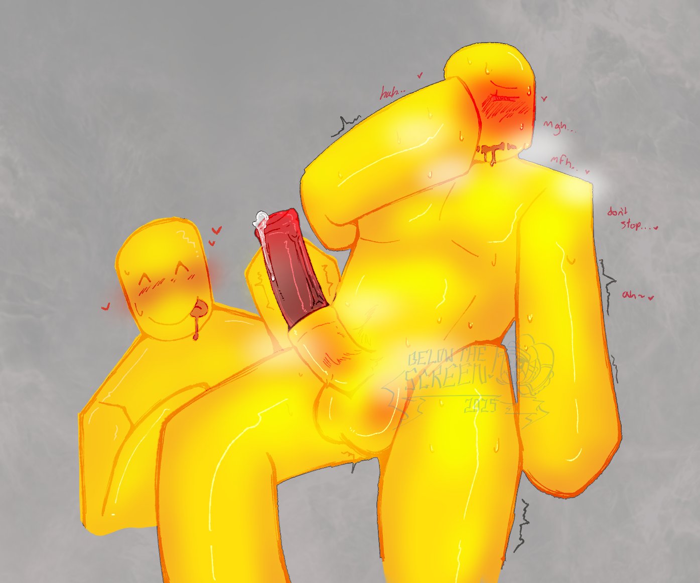 2boys belowthescreen blocky_body gay horsecock_on_humanoid jacking_off looking_pleasured nude_male precum roblox robloxian self_upload shiny_skin sweaty_body tagme watermark yellow_skin