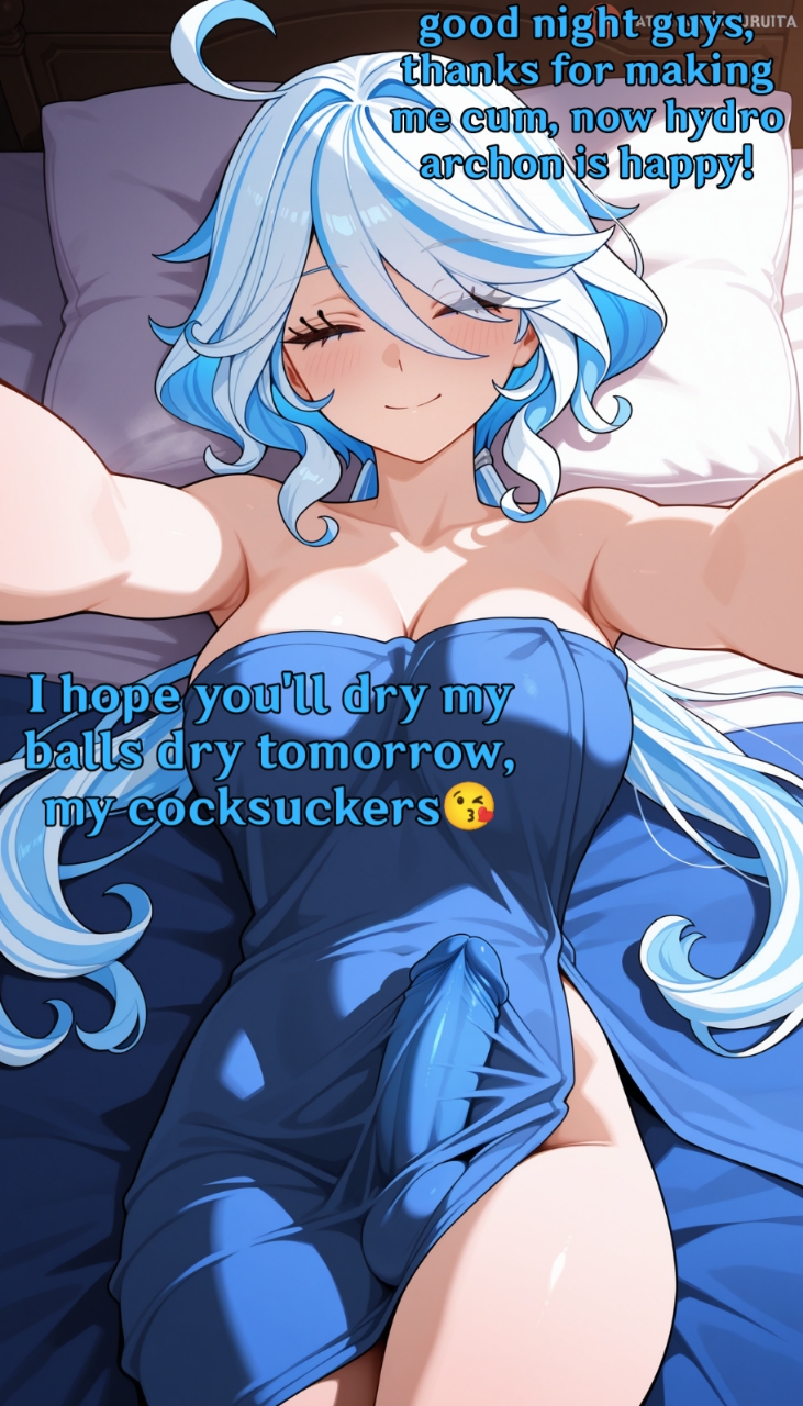 1futa ai_generated bed bedroom dick dickgirl furina_(genshin_impact) futa_only futanari genshin_impact good_night smile solo