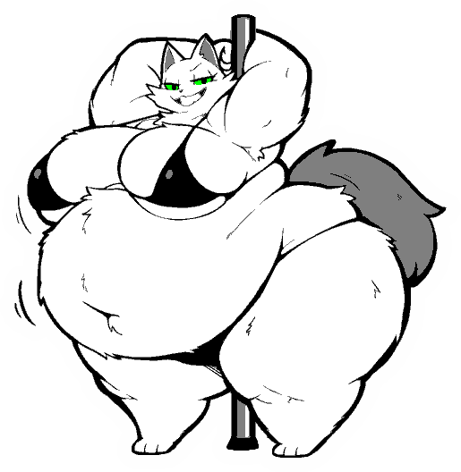 anthro bbw bikini breasts_bigger_than_head deadsector fat feline green_eyes home_(off_fangame) jozlyn off_(game) self_upload stripper stripper_pole transparent_background