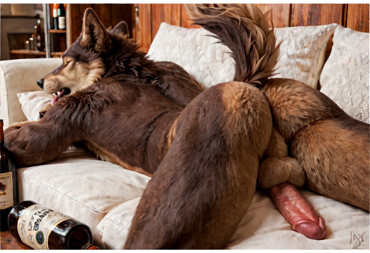 2024, ai generated, alcohol, anthro, ass, backsack, balls, ballsack, beverage, border, bottle, canid, canine, canis, carnivalecloudmuncher, closed eyes, container, drunk, genitals, humanoid genitalia, humanoid penis, hyperrealistic, lying, male, male only, mammal, mythological canine, mythological creature, on front, open mouth, penis, penis backwards, photorealism, photorealistic, raised tail, realism, realistic, self upload, sleeping, solo, substance intoxication, tagme, tail, teeth, tongue, were, werecanid, werecanine, werewolf, white border, wolf