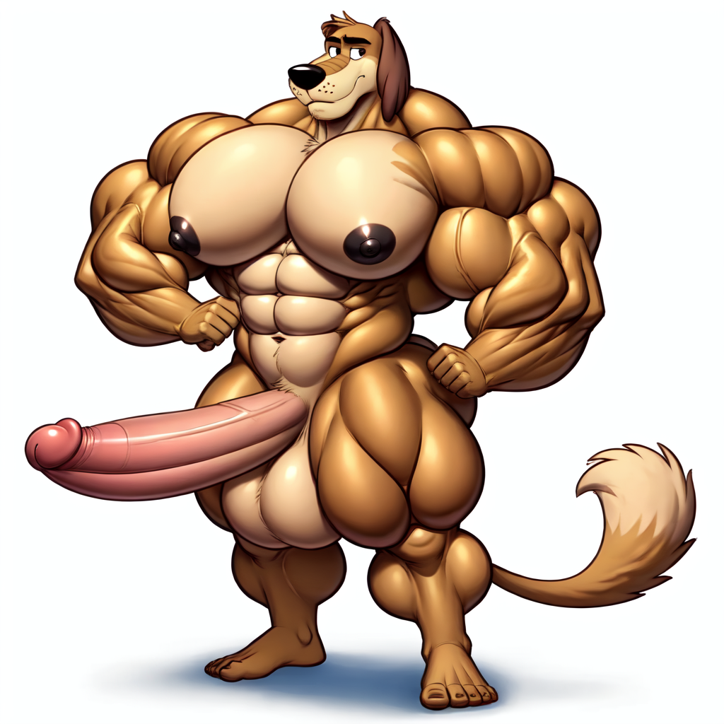 ai_generated balls bara brown_fur canine dukey huge_balls huge_cock huge_muscles humanoid_penis johnny_test_(series) muscular muscular_male nipples stable_diffusion tail