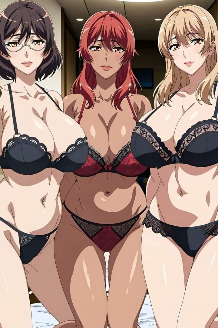 2d 3females 3womans ai_generated big_breasts black_hair black_lingerie black_panties blonde_hair blush bust busty huge_breasts lingerie mature_female mature_woman milf morisaki_megumi multiple_girls neighbors okudera_anna okusama_wa_moto_yari_man red_bra red_hair short_hair suzumoto_mako tanned tanned_skin white_skin