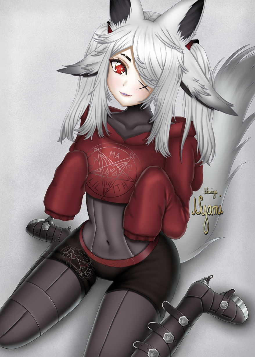 dya_rikku_(vtuber) face_markings female fox_ears skin_tight virtual_youtuber vyugen white_hair