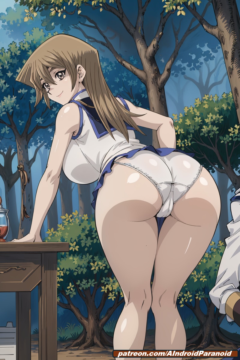 ai generated, aindroidparanoid, alexis rhodes, ass, bent over, big ass, big breasts, big butt, blonde hair, breasts, cameltoe, female, from behind, gold eyes, hips, huge breasts, large ass, large breasts, leaning forward, narrow waist, panties, pantyshot, pussy, shirt, showing ass, skirt, stable diffusion, straight hair, tenjouin asuka, wide hips, yu-gi-oh!