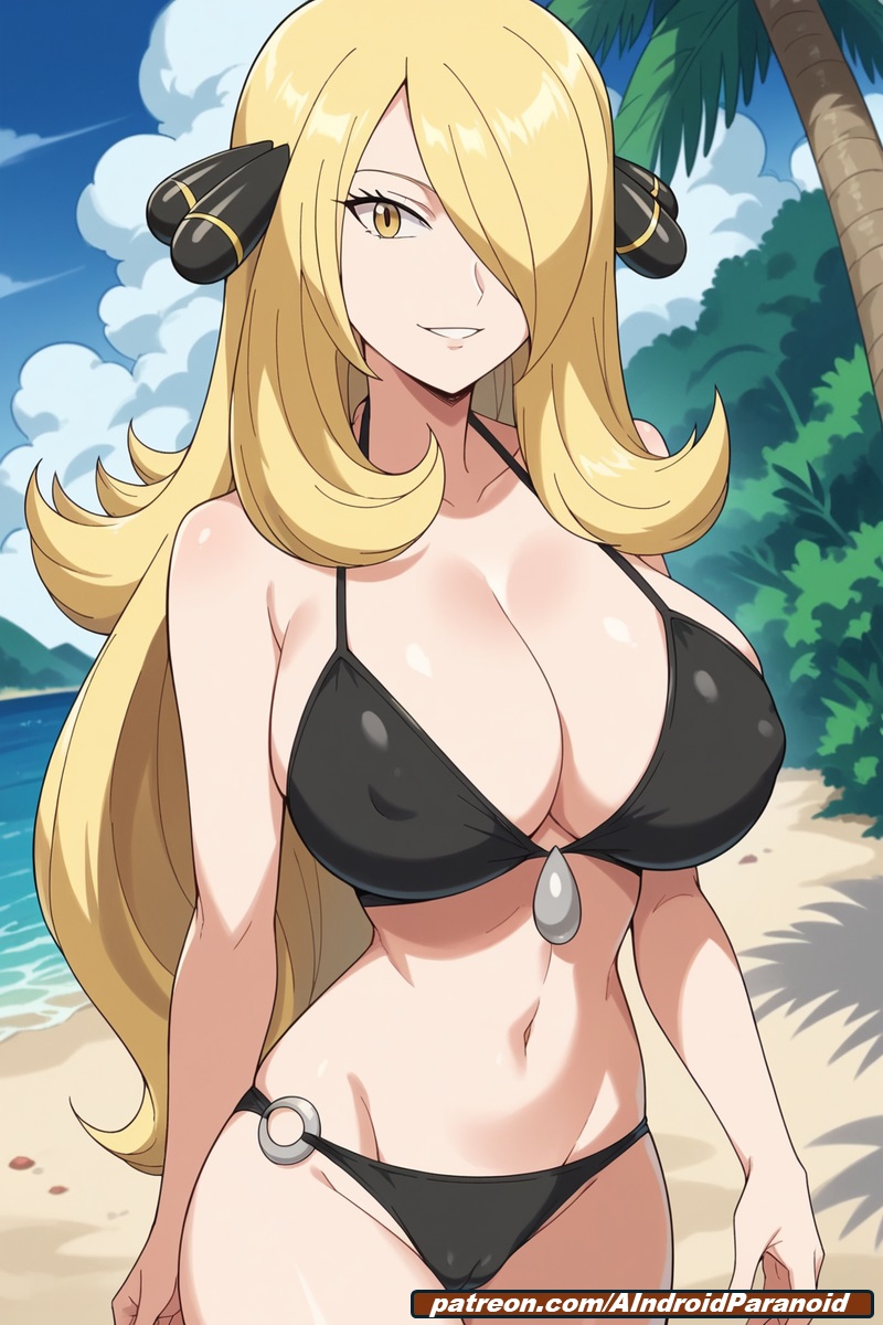 1girls, ai generated, aindroidparanoid, ass, beach, bikini, blonde hair, breasts, cameltoe, cynthia (pokemon), female, female only, huge ass, huge breasts, long hair, narrow waist, nipples, ocean, one eye obstructed, outdoors, pokemon, pussy, stable diffusion, swimsuit, wavy hair, yellow eyes