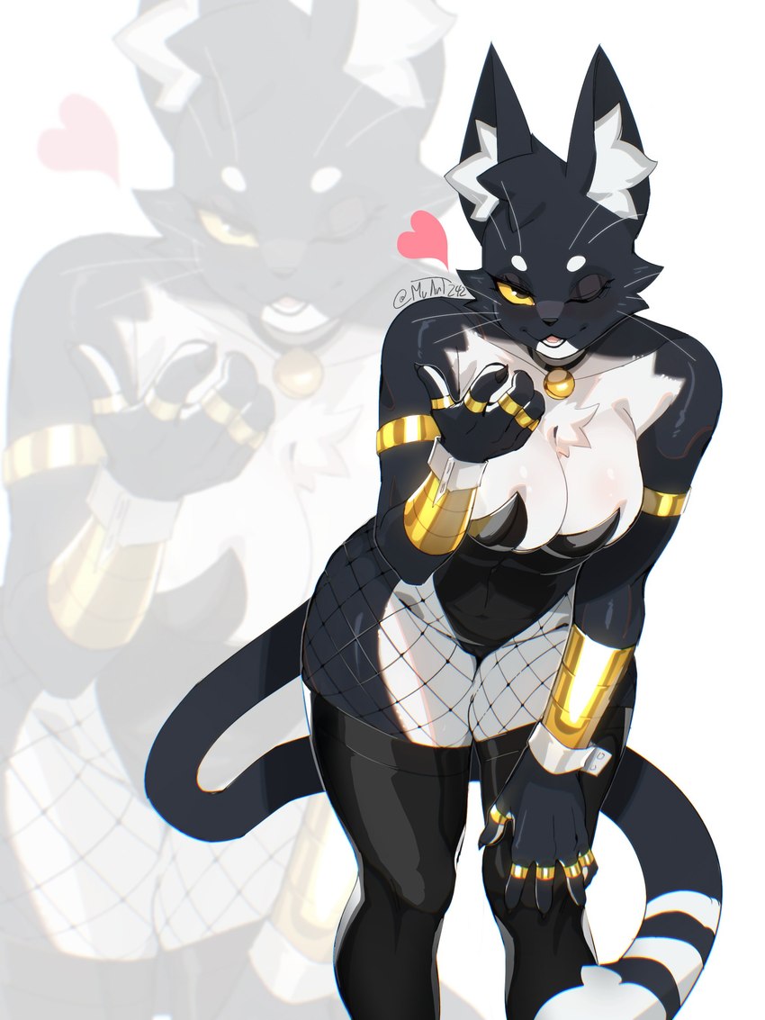 bacardi_(muart242) big_breasts big_thighs bunnysuit cat_tail catgirl choker cute domestic_cat fishnets furry furry_only heart_symbol hearts_around_head hot muart242 oc original_character ring sexy_pose yellow_eyes