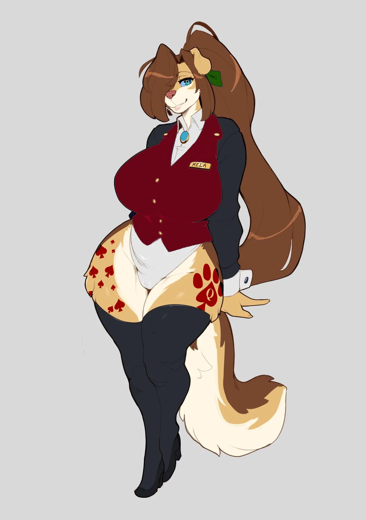 anthro, anthro only, canine, furry, furry only, inu-sama, kela (the dogsmith), leotard, prostitution, queen of spades, queen of spades tattoo
