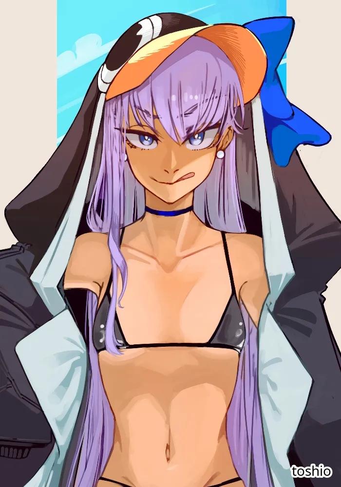 1girls 2d 2d_(artwork) 2d_artwork bare_belly bare_chest bare_midriff bare_navel bare_shoulders bare_skin belly belly_button bikini bikini_bottom bikini_top black_bikini black_bikini_bottom black_bikini_top black_micro_bikini black_string_bikini black_swimsuit black_swimwear blue-eyed_female blue_background blue_eyes blue_sky breasts cap character_request closed_mouth_smile clouds collarbone copyright_request day daylight daytime digital digital_art digital_drawing digital_drawing_(artwork) digital_media digital_media_(artwork) drawing earrings exposed exposed_belly exposed_chest exposed_midriff exposed_navel exposed_shoulders exposed_skin eyebrows_visible_through_hair female female_focus female_only fit_female flat_breasts flat_chest flat_chested hair_between_eyes half_naked half_nude halterneck lean_figure licking_lips linea_alba long_hair looking_at_viewer micro_bikini midriff naked naked_female naked_woman narrow_waist navel nude nude_female nudity outdoor outdoor_background outdoors outside partially_undressed petite petite_body petite_breasts petite_female petite_girl petite_tits purple-haired_female purple_hair semi_nude shoulders simple_background skimpy_bikini sky slender_body slender_waist slim_female slim_waist small_bikini small_boobs small_breasts small_tits smile smiley_face smiling smiling_at_viewer smooth_chest solo standing stomach string_bikini swimsuit swimwear tan tan_body tan_skin tan_skinned_female tanned tanned_skin tiny_breasts tiny_tits tongue tongue_out toshio upper_body very_long_hair very_long_hair_female white_pupils