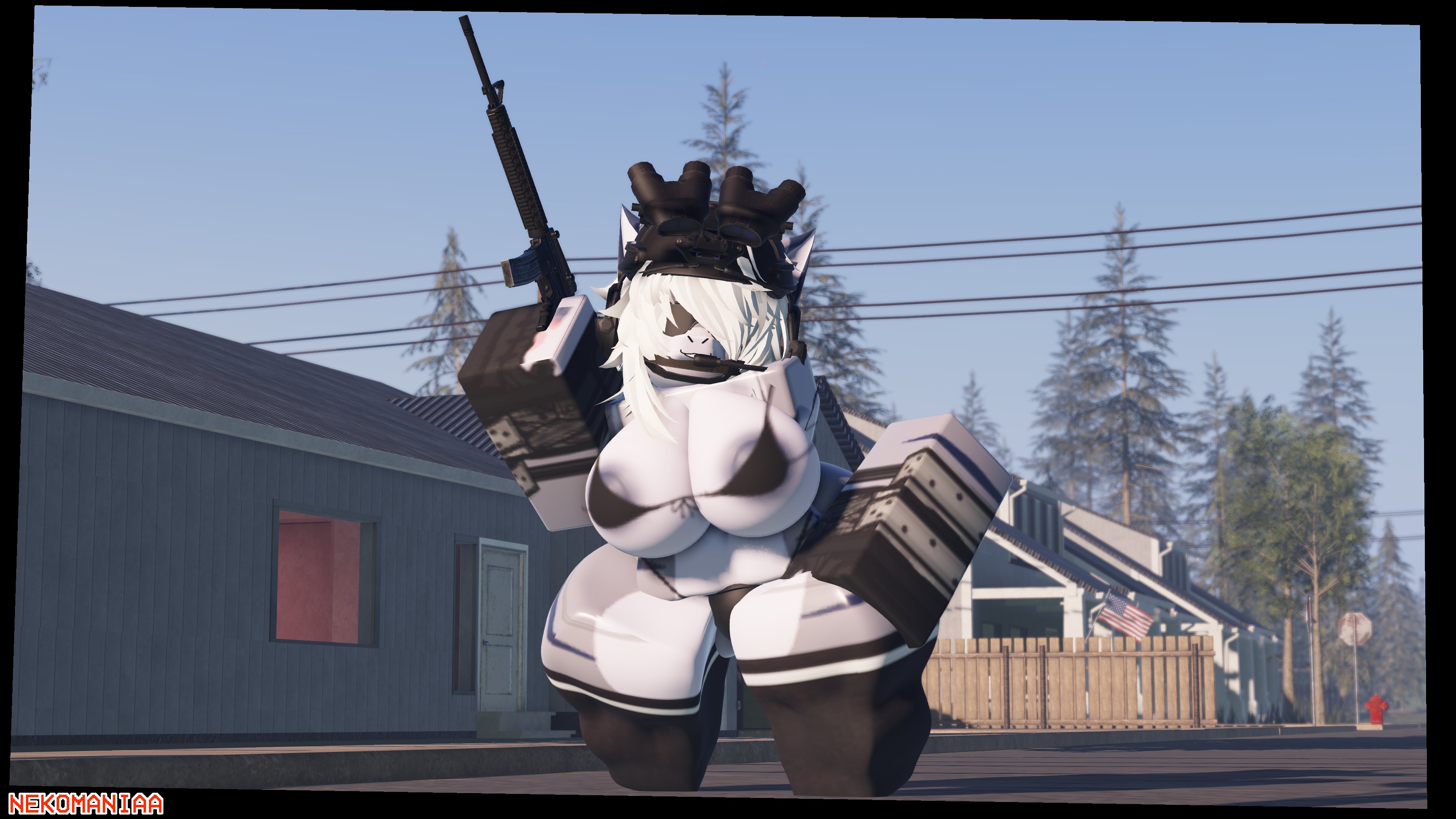 1boy, 1girl, 3d, female, furry, nekomaniaa, roblox, robloxian, shark girl, source request, tagme