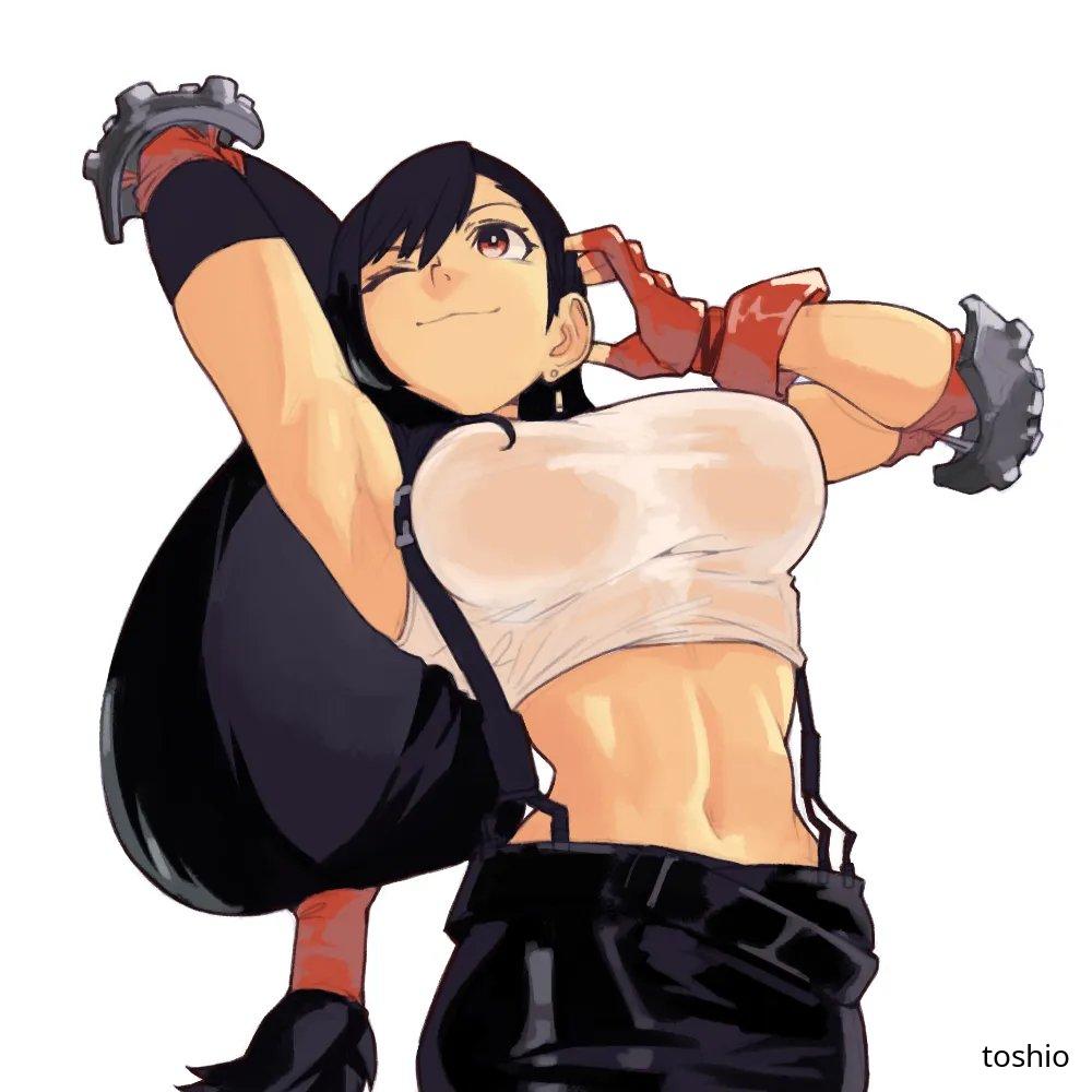1girls 2d 2d_(artwork) 2d_artwork adult adult_female armpits belly belly_button big_boobs big_breasts black-haired_female black_hair breasts busty busty_female busty_girl closed_mouth_smile dark_hair digital digital_art digital_drawing digital_drawing_(artwork) digital_media digital_media_(artwork) drawing elbows eye_closed female female_focus female_only final_fantasy fingerless_gloves fingers fit_female gloves head_tilt inframammary_fold large_boobs large_breasts lean_figure linea_alba long_hair looking_up mature mature_female mature_woman midriff narrow_waist navel no_bra one-eye_closed one_eye_closed one_eye_open red-eyed_female red_eyes red_fingerless_gloves red_gloves simple_background slender_body slender_waist slim_female slim_waist smile smiley_face smiling solo standing stomach street_fighter_6 tifa_lockhart tilted_head toshio underboob upper_body white_background woman