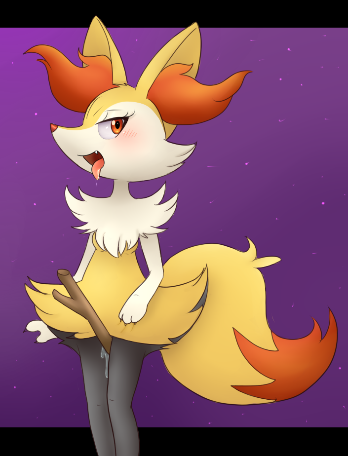 blush braixen drooling female nintendo nirvanilla pokémon_(species) pokemon pokemon_(species) saliva stick video_games