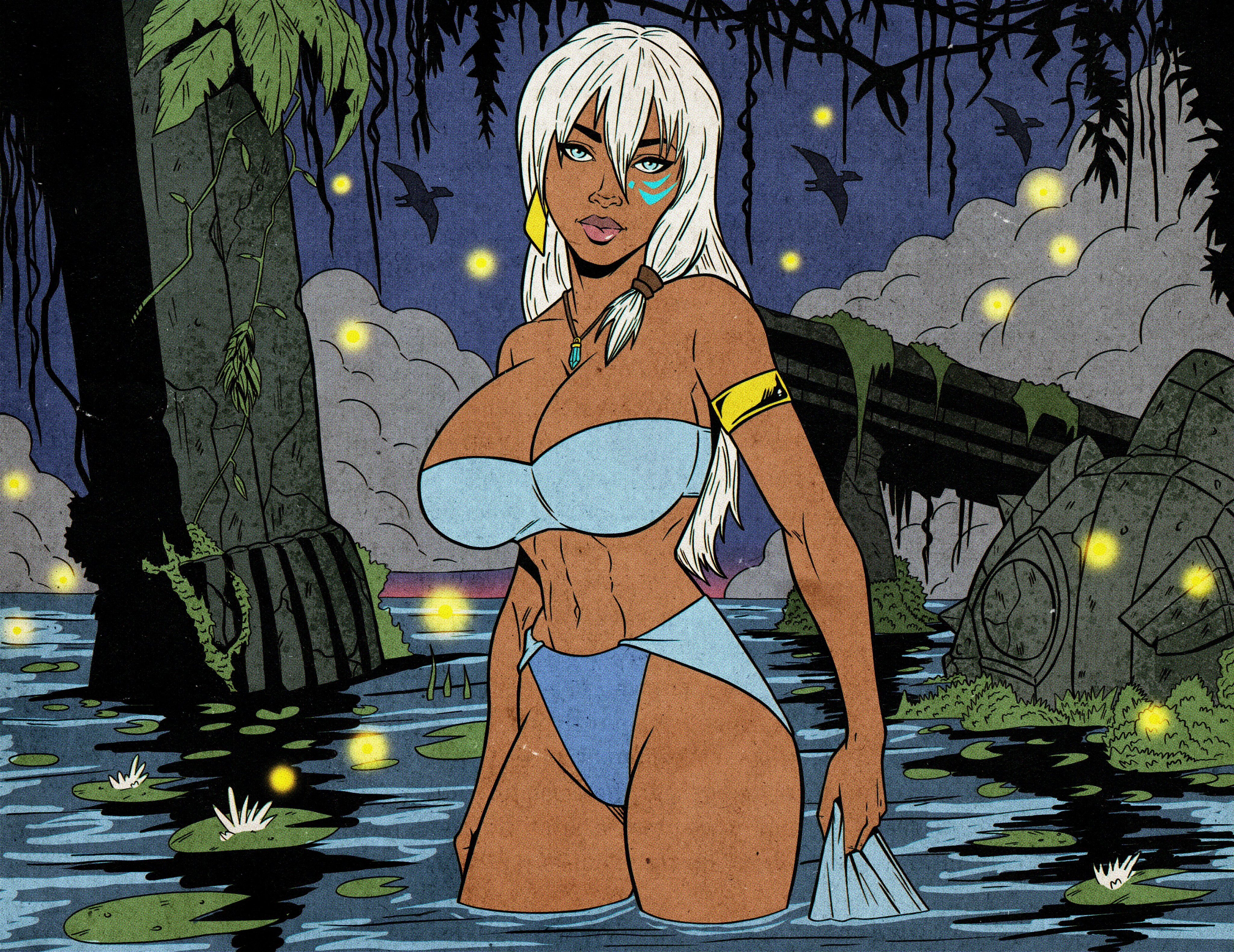 1girls, atlantis: the lost empire, big breasts, breasts, cleavage, dark skin, dark-skinned female, disney, female, female only, jaywilliamzart, kida, large breasts, solo, white hair