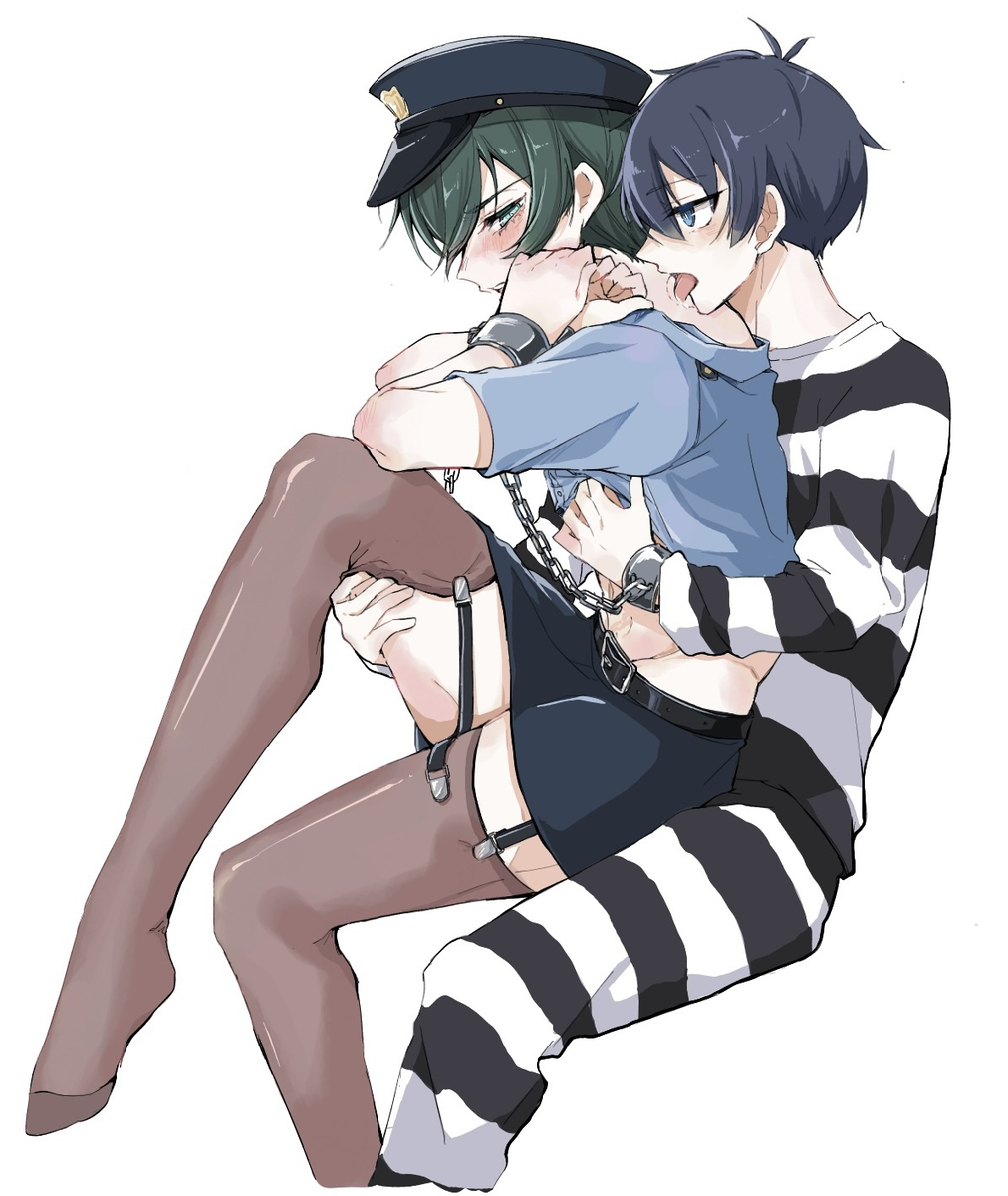 1girls, blue lock, chains, cuntboy, female, femboy, isagi yoichi, itoshi rin, male, male/male, miniskirt, police uniform, prison uniform, prisoner, skirt, thighhighs, twink, uniform, yaoi