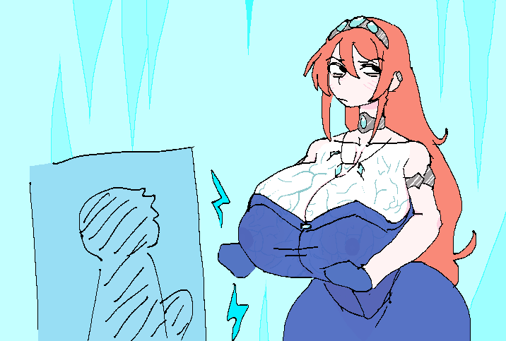 after_transformation big_areola big_breasts big_nipples blue_dress blush_lines boner braless breasts breasts_bigger_than_head clavicle cleavage cold color colored dead erection female frozen ginger_hair huge_breasts ice ice_block ice_bondage ice_cave ice_cube lewdicrousart light-skinned_female light_skin looking_away magic magic_spell male no_bra no_underwear no_underwear_(female) palette_swap part_2 part_of_a_set see-through see-through_clothes see-through_clothing see-through_dress skindentation spell suspended_animation transformation veiny_breasts venus_body
