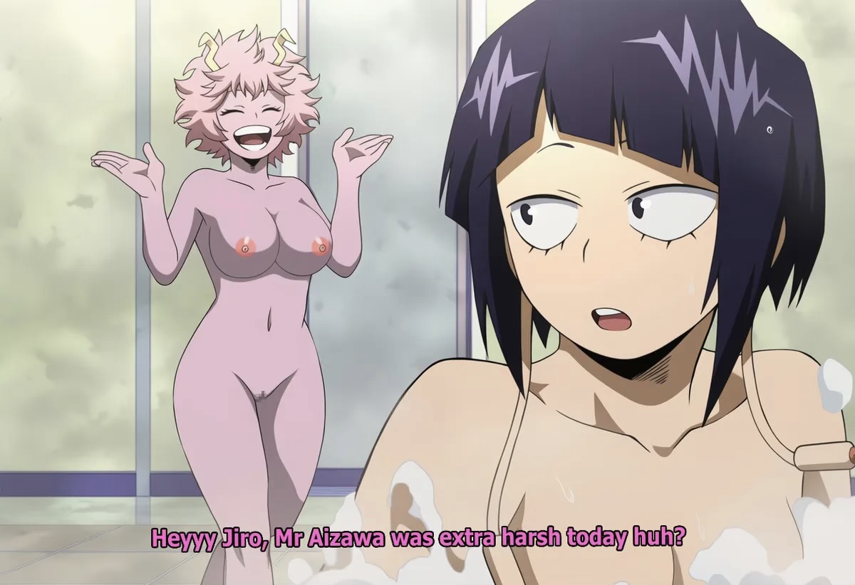2girls, ai generated, casual nudity, kyoka jiro, mina ashido, multiple girls, my hero academia, pink hair, pink-haired female, purple hair, purple-haired female, yuri