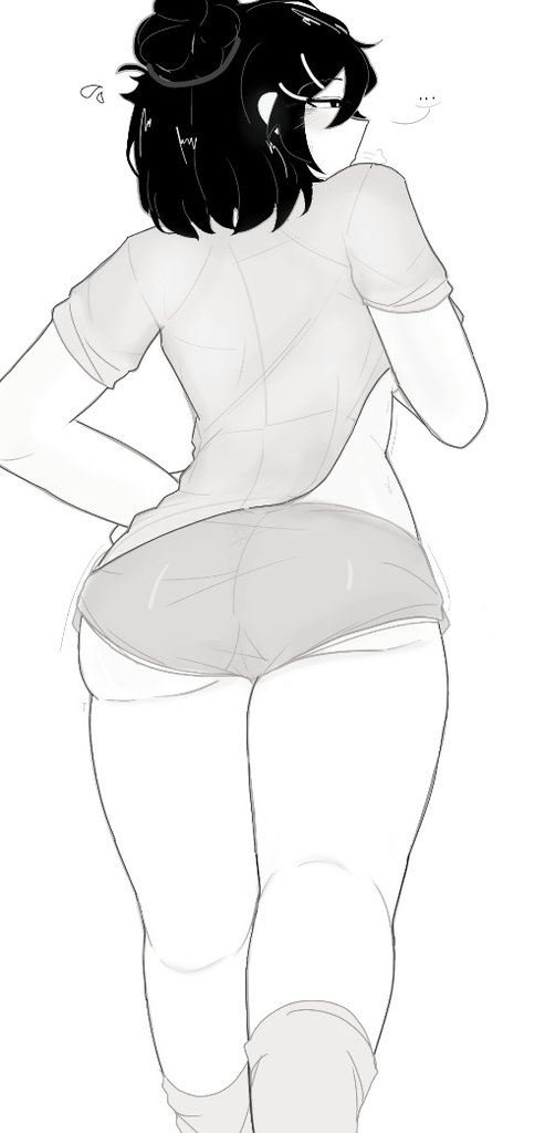 1girls, ass, black hair, doodle, female, female only, greyscale, jamyun77, roblox, roblox avatar, robloxian, shirt, shirt lift, short, short shorts, solo, spoken ellipsis, standing, t-shirt, tagme, thighs