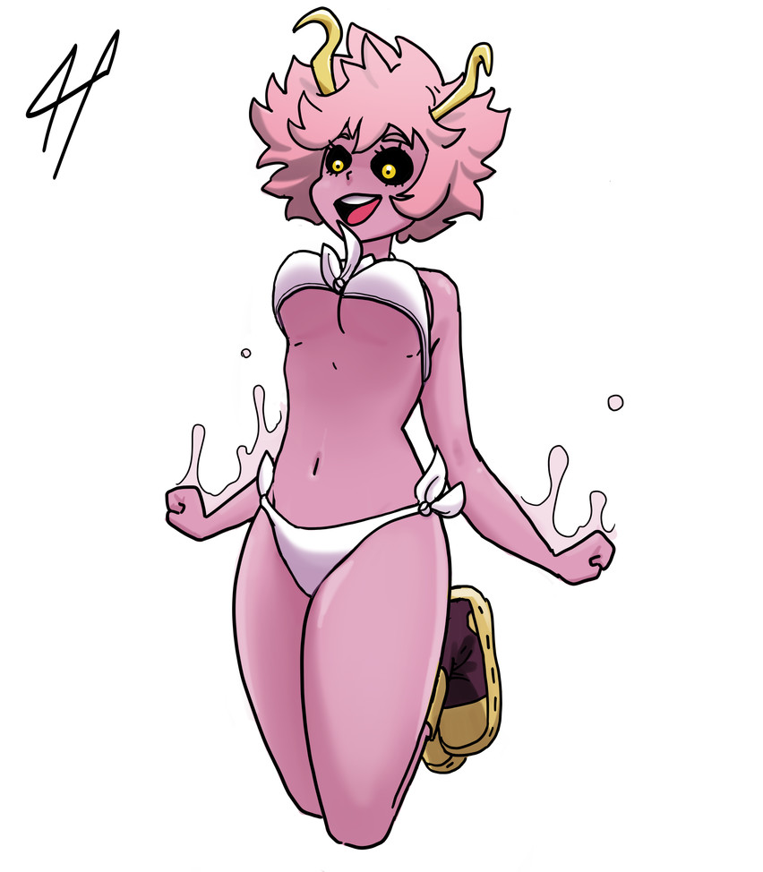 1girls, female, female only, jumping, mina ashido, my hero academia, pink, pink hair, pink skin, pink-haired female, solo, straight hair, yellow eyes