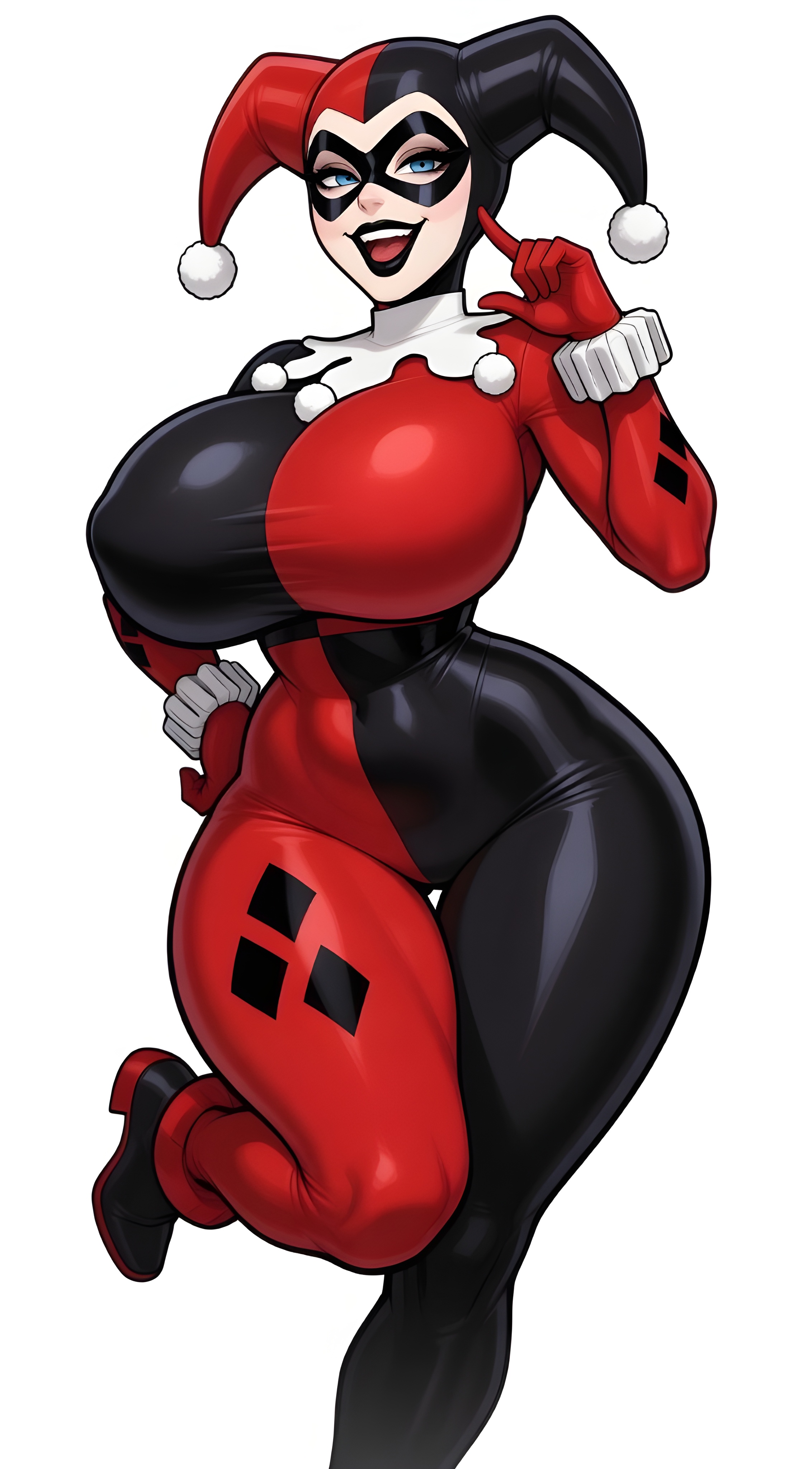 1female, 1girls, ai generated, big ass, big breasts, big butt, brasil louco, breasts, bubble ass, bubble butt, clown, clown girl, curvaceous, curvy, curvy body, curvy figure, cute, dc, dc comics, dominant, dominant female, fat ass, fat butt, female, female only, giant ass, giant breasts, harley quinn, harley quinn (classic), large ass, large breasts, looking at viewer, looking back, looking back at viewer, mature, mature female, mature woman, milf, milf body, seducing, seducing viewer, seductive, seductive look, seductive smile, sexy, sexy body, sexy pose, simple background, solo, solo female, solo focus, tagme, thick ass, thick body, thick butt, thick thighs, voluptuous, voluptuous body, voluptuous female, white background