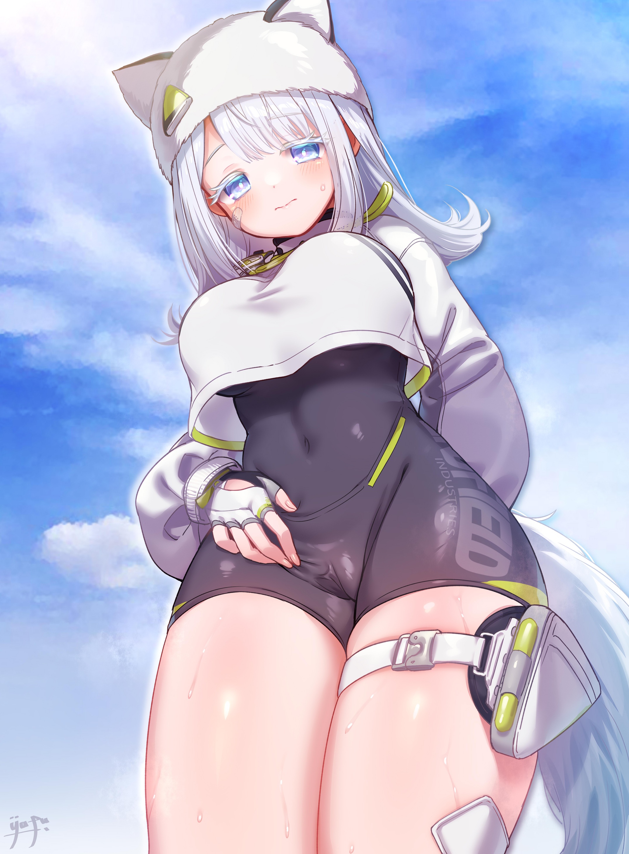 animal ears, arknights, arknights: endfield, cameltoe, estella (arknights: endfield), female, no panties, pussy, pussy visible through clothes, solo female, spread pussy, spread pussy under clothes, spreading, thighs, tight clothing, yufukiri