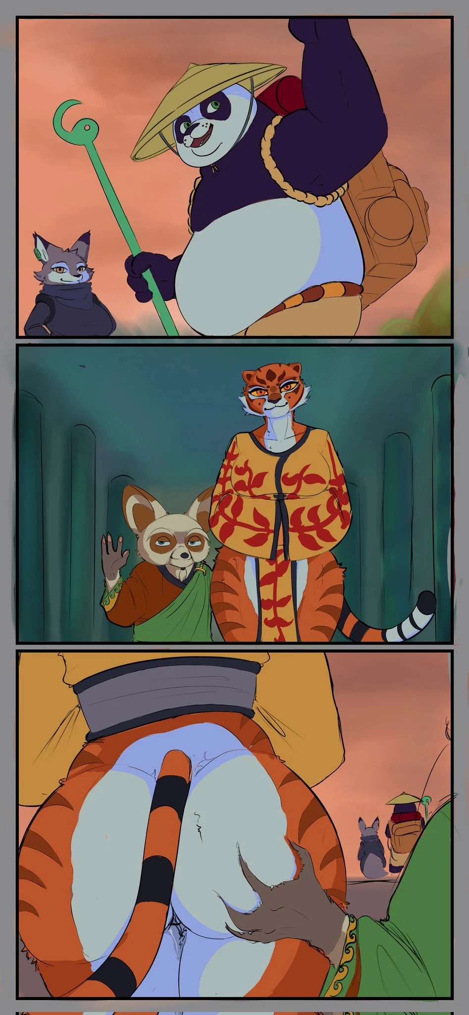 2024, 2boys, 2girls, adopted (lore), adopted daughter (lore), adoptive father (lore), age difference, ailurid, amber eyes, animal ear, animal ears, animal humanoid, animal tail, anthro, ass, ass grab, backpack, bare arms, bare ass, bare belly, bare butt, bare chest, bare hands, bare shoulder, bare shoulders, bare stomach, bare thighs, bear, belly, bent arm, big ass, big breasts, big butt, big ear, big ears, bigger female, bigger male, biped, black and white fur, black body, black eyelashes, black fur, black nose, black stripes, bodily fluids, bottomless, bottomless female, bottomwear, breasts, butt grab, butt squish, canid, canine, cheek tuft, closed mouth, closed smile, clothed, clothed anthro, clothed female, clothed male, clothes, clothing, comic, corsac fox, curved eyebrows, digital drawing (artwork), digital media (artwork), dipstick ears, dreamworks, dripping, ear, ear piercing, ear ring, earring, earrings, elderly anthro, elderly male, eyebrows, eyelashes, facial tuft, fat belly, fat male, felid, female, female humanoid, fingers, fluid, fluids, fox, fox ears, fox girl, fox humanoid, fox tail, freckles, freckles on face, fur, fur tuft, furry, furry ass, furry breasts, furry ears, furry female, furry male, furry only, furry tail, genital fluids, genitals, gesture, giant panda, grabbing, grabbing another's ass, grabbing ass, grabbing butt, green eyes, grey body, grey fur, group, half-closed eyes, hand on another's ass, hand on ass, hand on butt, hat, head tuft, head turned, headgear, headwear, hexagooba, hi res, holding, holding object, holding scepter, huge ass, huge breast, huge butt, humanoid, humanoid hands, humanoid on humanoid, kung fu panda, kung fu panda 4, large ass, large breasts, large butt, larger female, larger male, leg tuft, looking at viewer, looking back, looking back at viewer, male, male humanoid, male/female, mammal, markings, massive ass, massive breasts, massive butt, master, master po ping, master shifu, master tigress, mature anthro, mature male, mouth closed, multicolored body, multicolored ears, multicolored fur, narrowed eyes, netorare, no humans, no panties, no sex, non-nose, ntr, old, old male, older male, older male and younger female, open eyes, open mouth, open smile, orange body, orange ears, orange fur, outside, overweight, overweight anthro, overweight male, panda, panda boy, panda humanoid, pantherine, pants, partially clothed, partially clothed anthro, partially clothed female, pawpads, paws, pierced ears, piercing, piercings, po, prick ears, pupils, pussy, pussy juice, pussy juice drip, red eyes, red panda, red panda boy, red panda ears, red panda humanoid, ring piercing, scepter, shorter male/taller female, size difference, sky, smaller female, smaller humanoid, smaller male, smile, smiling at viewer, snout, squish, standing, stealth ass grab, striped, striped body, striped fur, striped markings, striped tail, stripes, student, tail, tail markings, tall, tall female, tall male, tall woman, taller female, taller male, tan bottomwear, tan clothing, tan pants, teacher, teacher and student, technical incest, thick ass, thick eyebrows, thick thighs, thighs, tiger, tiger ears, tiger girl, tiger humanoid, tiger stripes, tiger tail, tigress, topless, topless anthro, topless male, tuft, two-tone body, two-tone fur, universal studios, vaginal juices, walking, waving, waving at viewer, white body, white eyebrows, white fur, yellow sclera, younger female, zhen, zhen (kung fu panda)