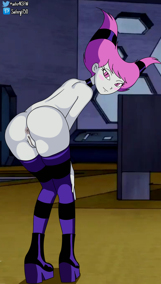 1girls, accurate art style, alternate version at source, anus, ass, dc comics, female, female only, jinx (dc), naked footwear, pink hair, presenting, presenting hindquarters, pussy, saifernsfw, solo, teen titans