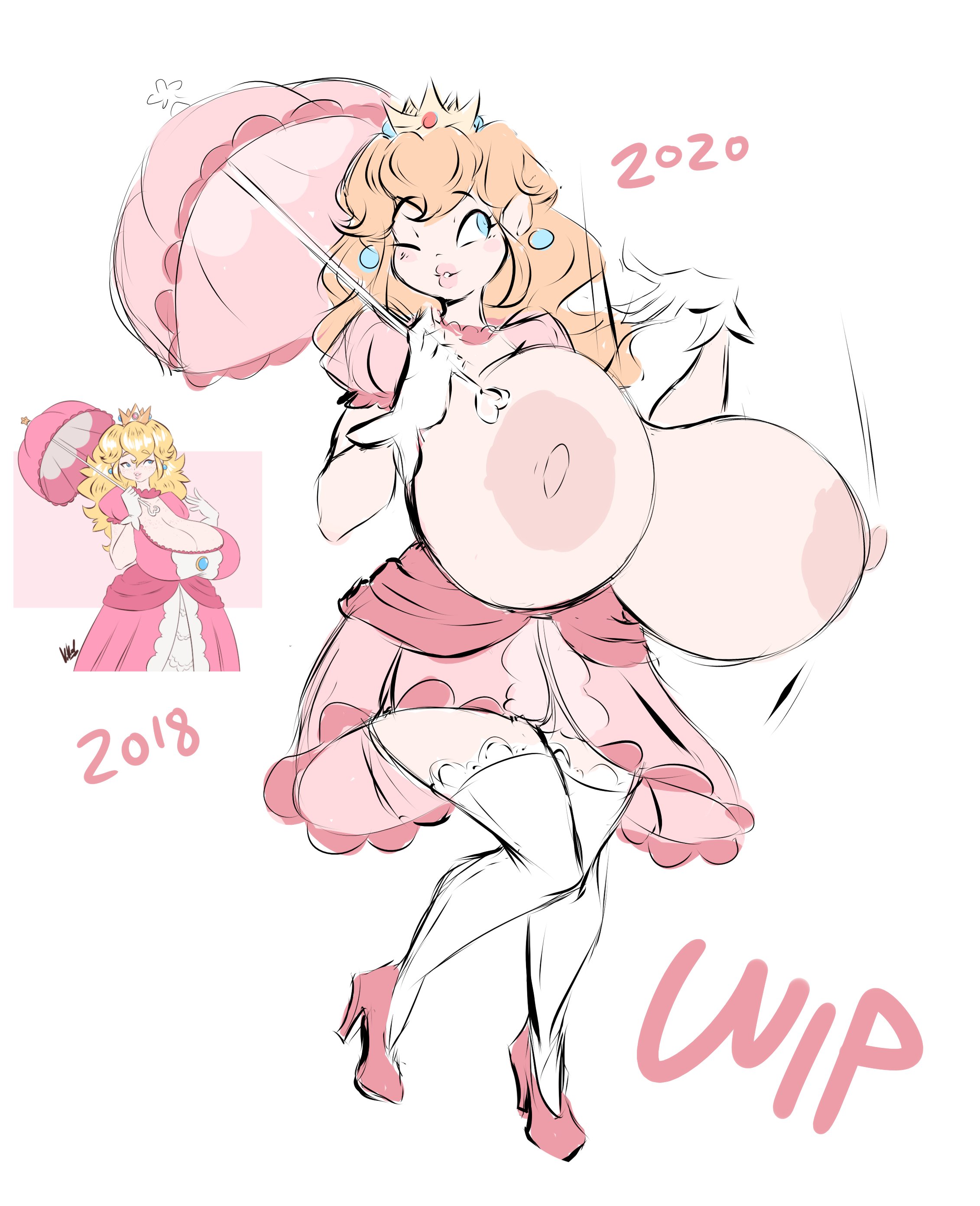 1girls, alternate breast size, big breasts, blonde hair, breasts, breasts bigger than head, dullvivid, female, female only, huge breasts, human, human only, light skin, light-skinned female, mario (series), nintendo, nipples, pink clothing, princess peach, smile, super mario bros.