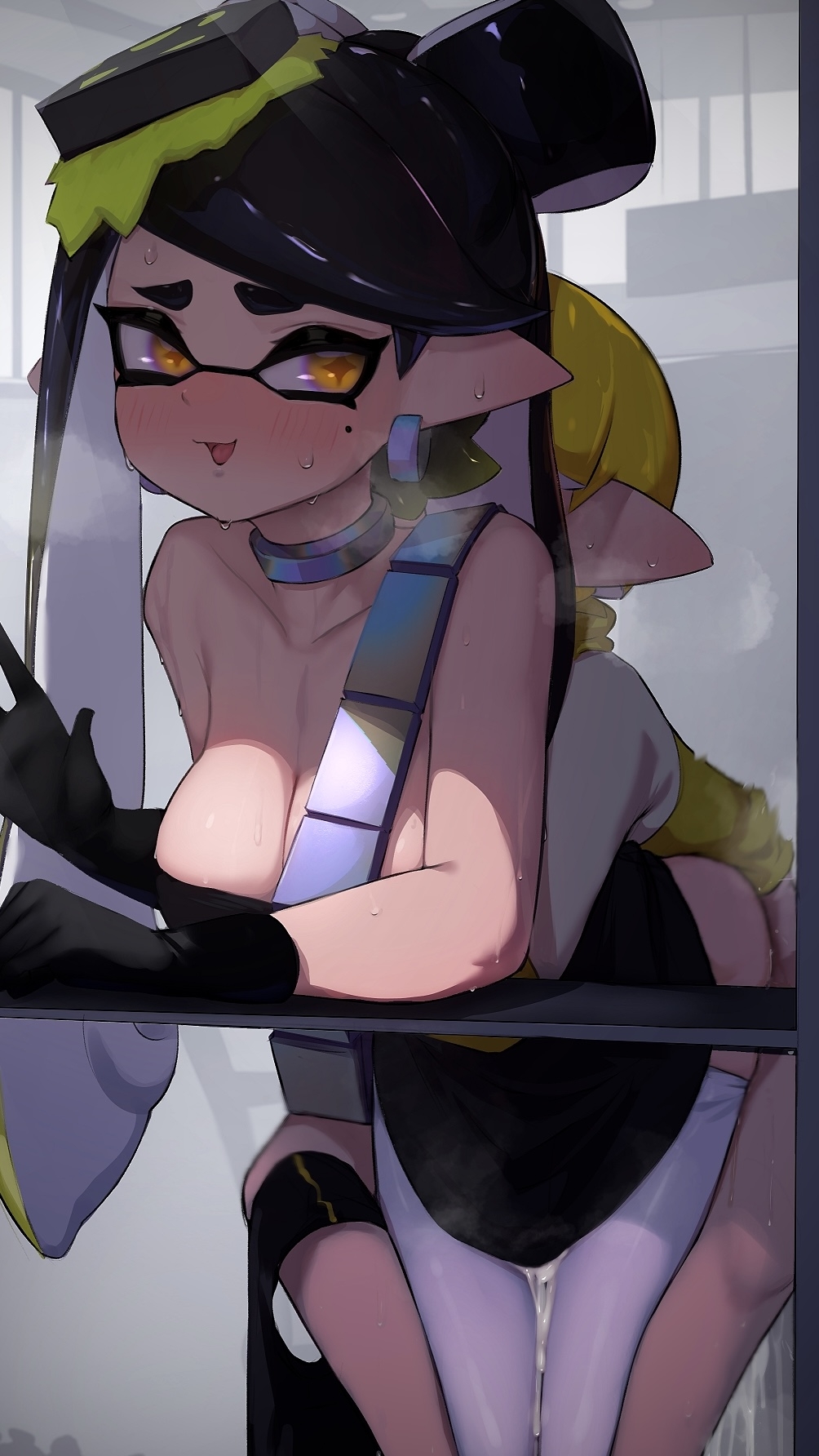 +_+ 1boy 1boy1girl 1girls 2022 after_vaginal agent_4_(splatoon) bangs bare_shoulders big_breasts big_eyes black_hair blonde_hair blush bow bowtie breasts callie_(alterna) callie_(splatoon) choker cleavage collar cum cum_drip cum_in_pussy cum_inside cumdrip earrings embarrassed eye_contact eyelashes female gloves hair_ornament hizake inkling kashu_(hizake) large_breasts light-skinned_male light_skin long_hair looking_at_viewer mole mole_under_eye nintendo off_shoulder open_mouth pants_down pantyhose pantyhose_pull pointy_ears pseudo_hair sex sex_from_behind shiny_hair shiny_skin simple_background size_difference smaller_male splatoon splatoon_2 splatoon_3 splatoon_3:_return_of_the_mammalians steaming_body sweat sweatdrop sweating tentacle_hair tongue two_tone_hair vaginal_sex very_long_hair white_hair white_pantyhose wide_eyed yellow_eyes yellow_hair