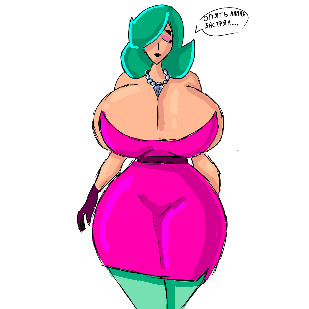 black_lipstick dress gloves green_hair hourglass_figure lola_(brawl_stars) russian_text talking_to_self tight_clothing