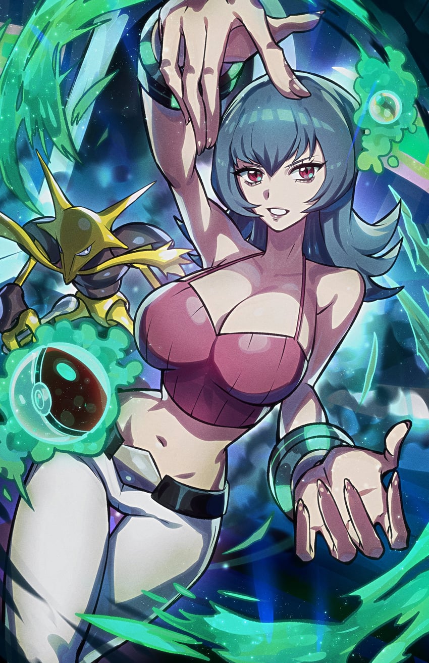 alakazam big_breasts cleavage large_breasts lipstick makeup pokemon ryairyai sabrina_(pokemon) tank_top