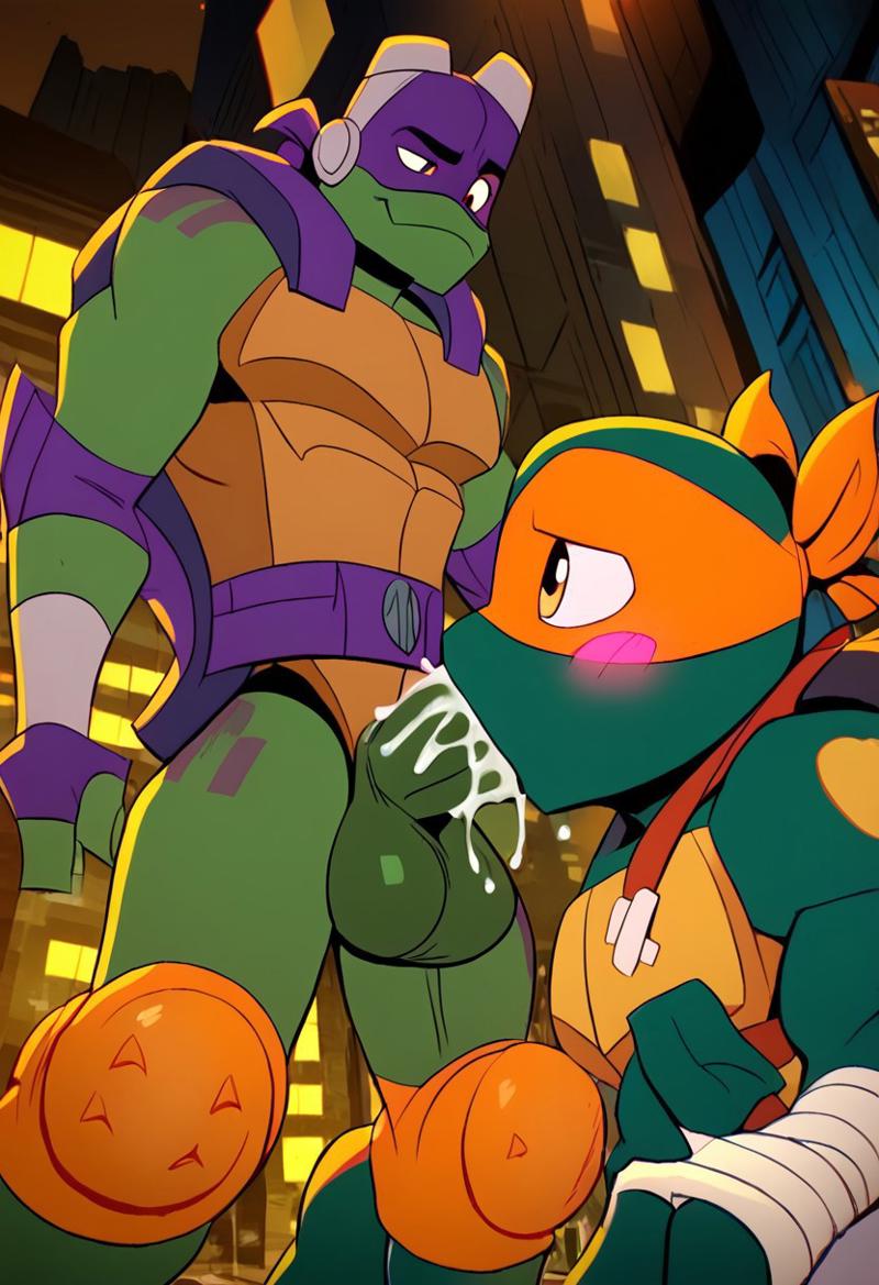 ai_generated balls biceps big_balls big_penis blowjob blush brothers cum cum_in_mouth deepthroat donatello_(tmnt) ejaculation erection fuckboy gay incest male male/male male_only mask michelangelo_(tmnt) nickelodeon penis penis_in_mouth rise_of_the_teenage_mutant_ninja_turtles smile tmnt toned_body toned_male turtle twall97