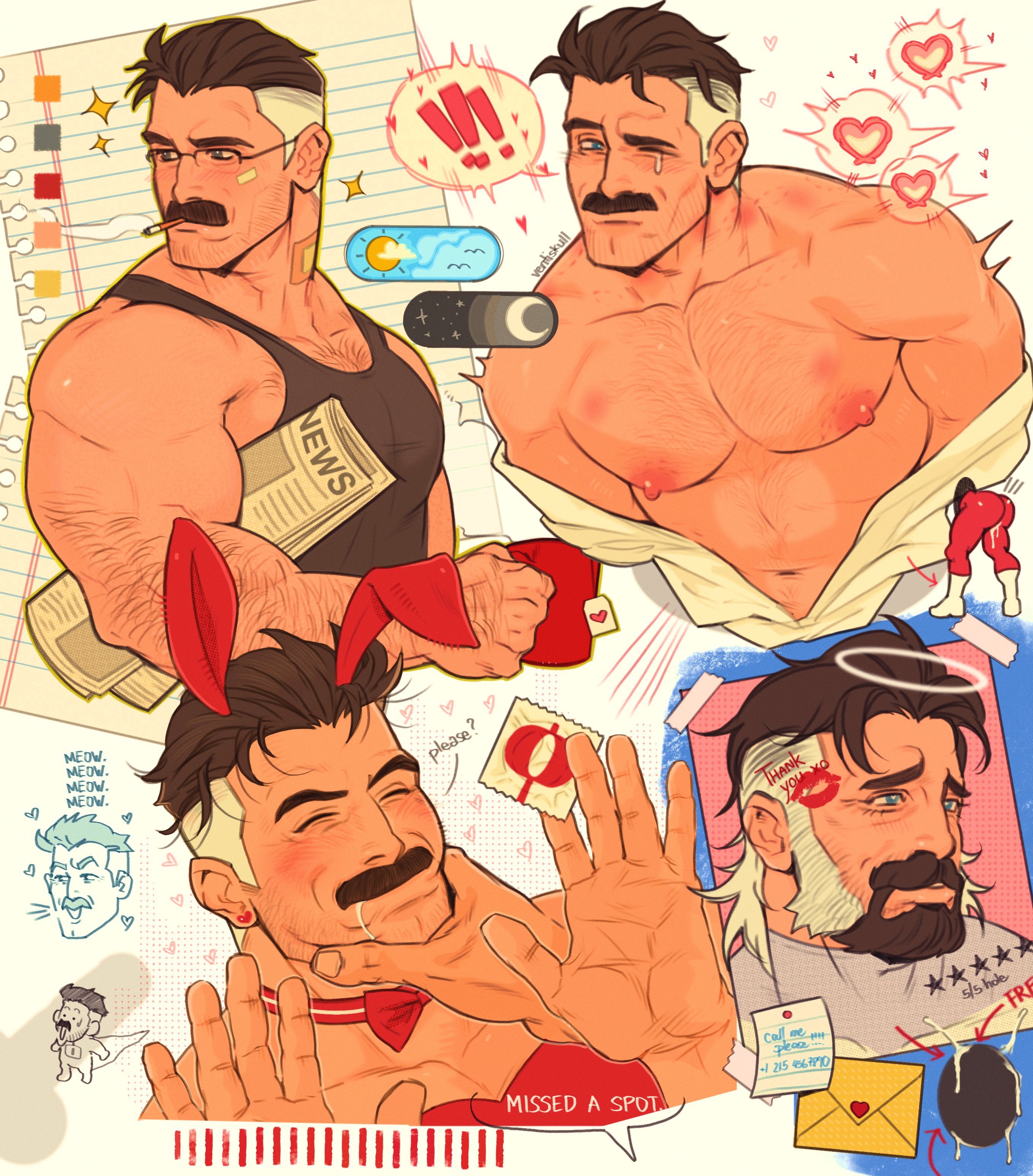 2d, bara, bent over, big ass, condom, cum, cum drip, cum in ass, cum in mouth, cum on face, daddy, dilf, dilf bottom, gay, gay male, glory hole, invincible, invincible (tv series), male, male focus, male only, moustache, muscular male, nolan grayson, omni-man, pecs, solo male, tagme, tank top, ventiskull